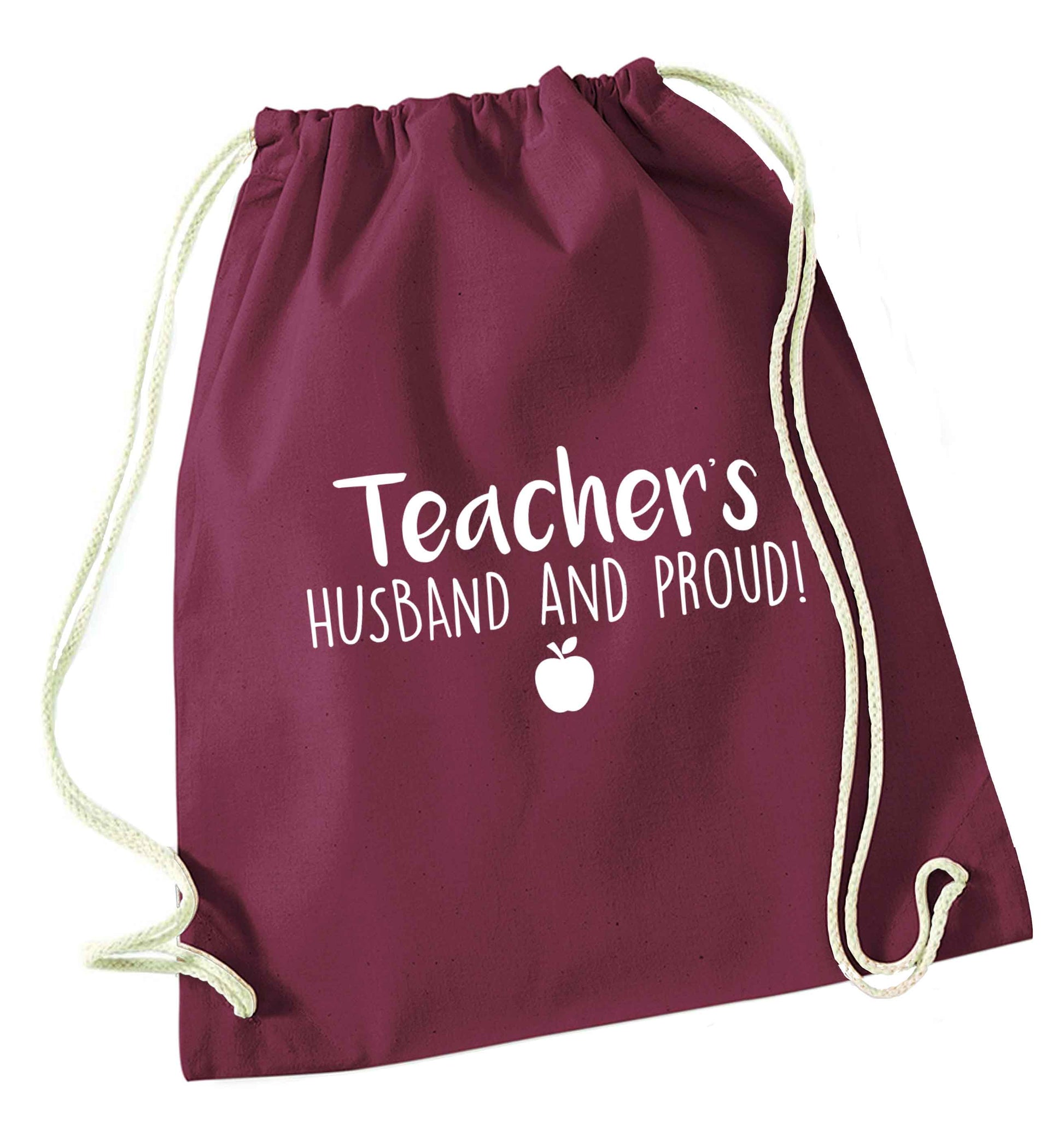 Teachers husband and proud maroon drawstring bag