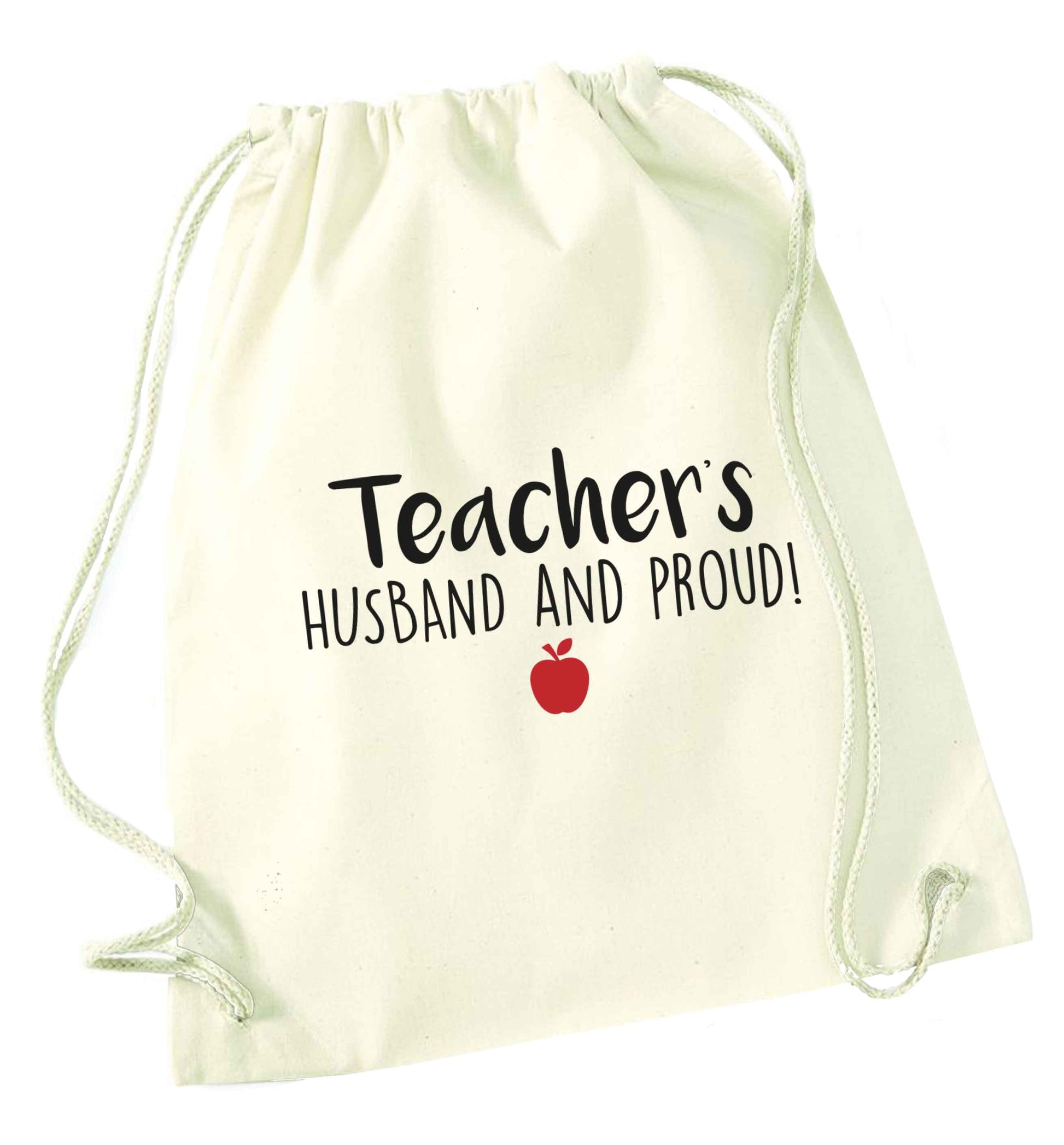 Teachers husband and proud natural drawstring bag