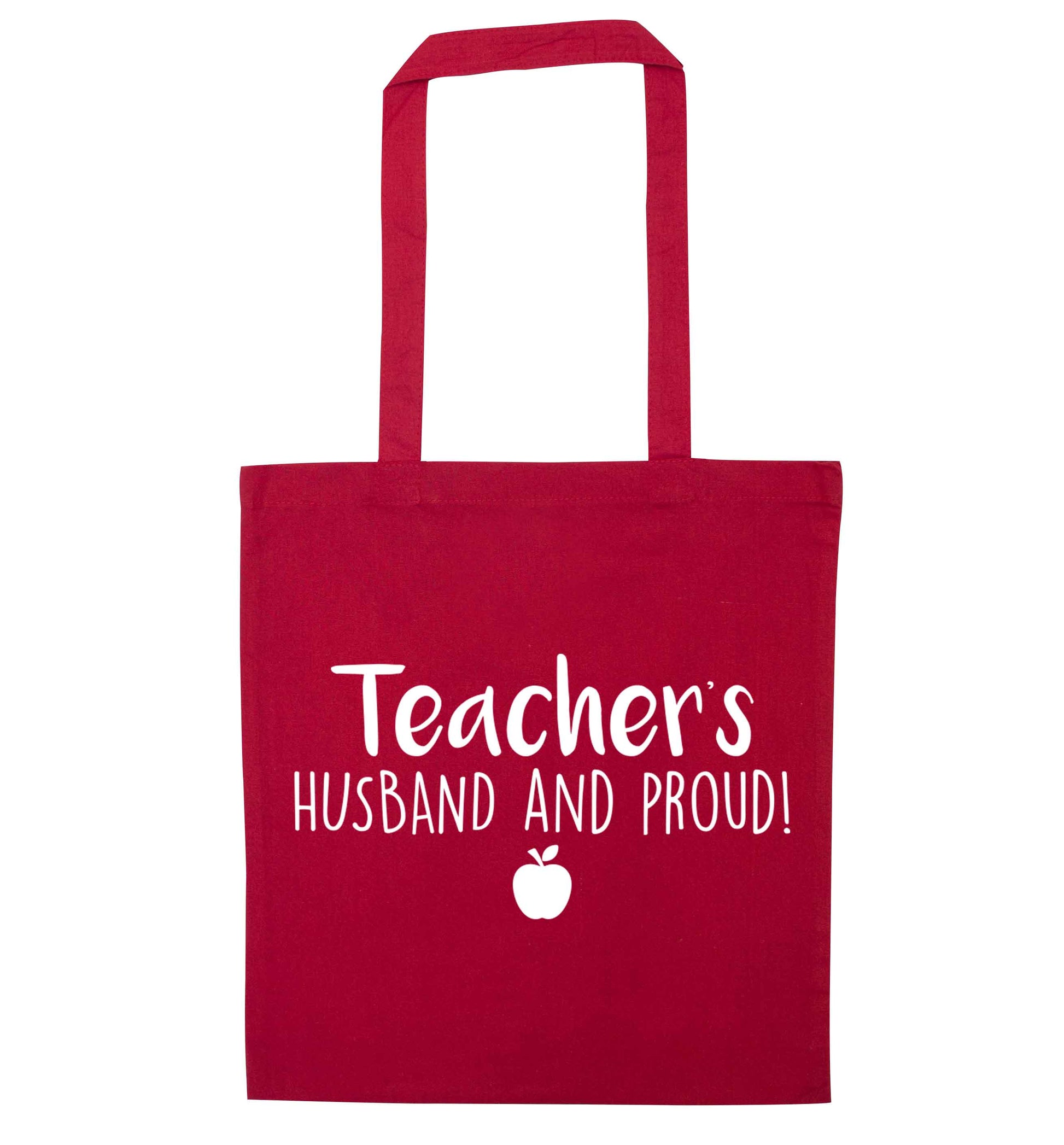 Teachers husband and proud red tote bag