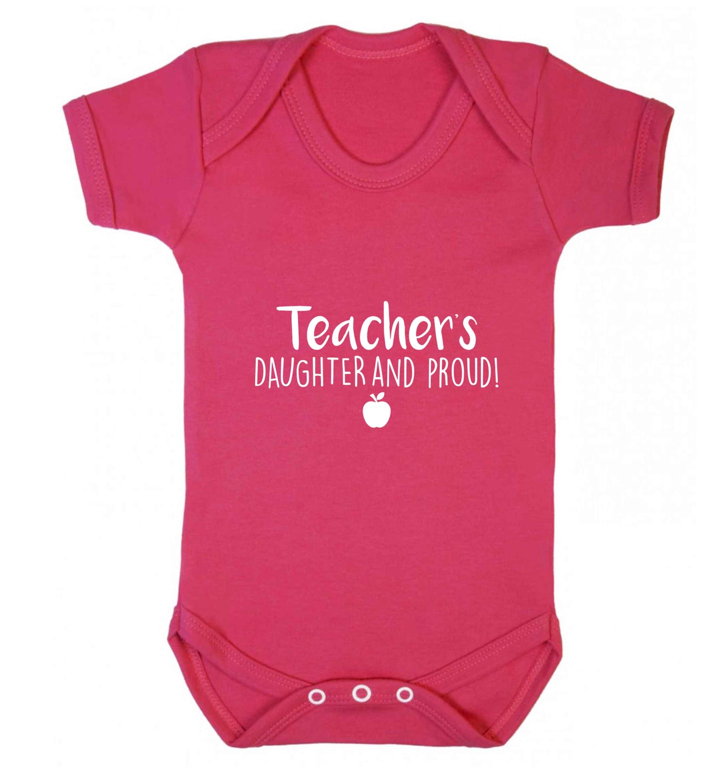 Teachers daughter and proud baby vest dark pink 18-24 months