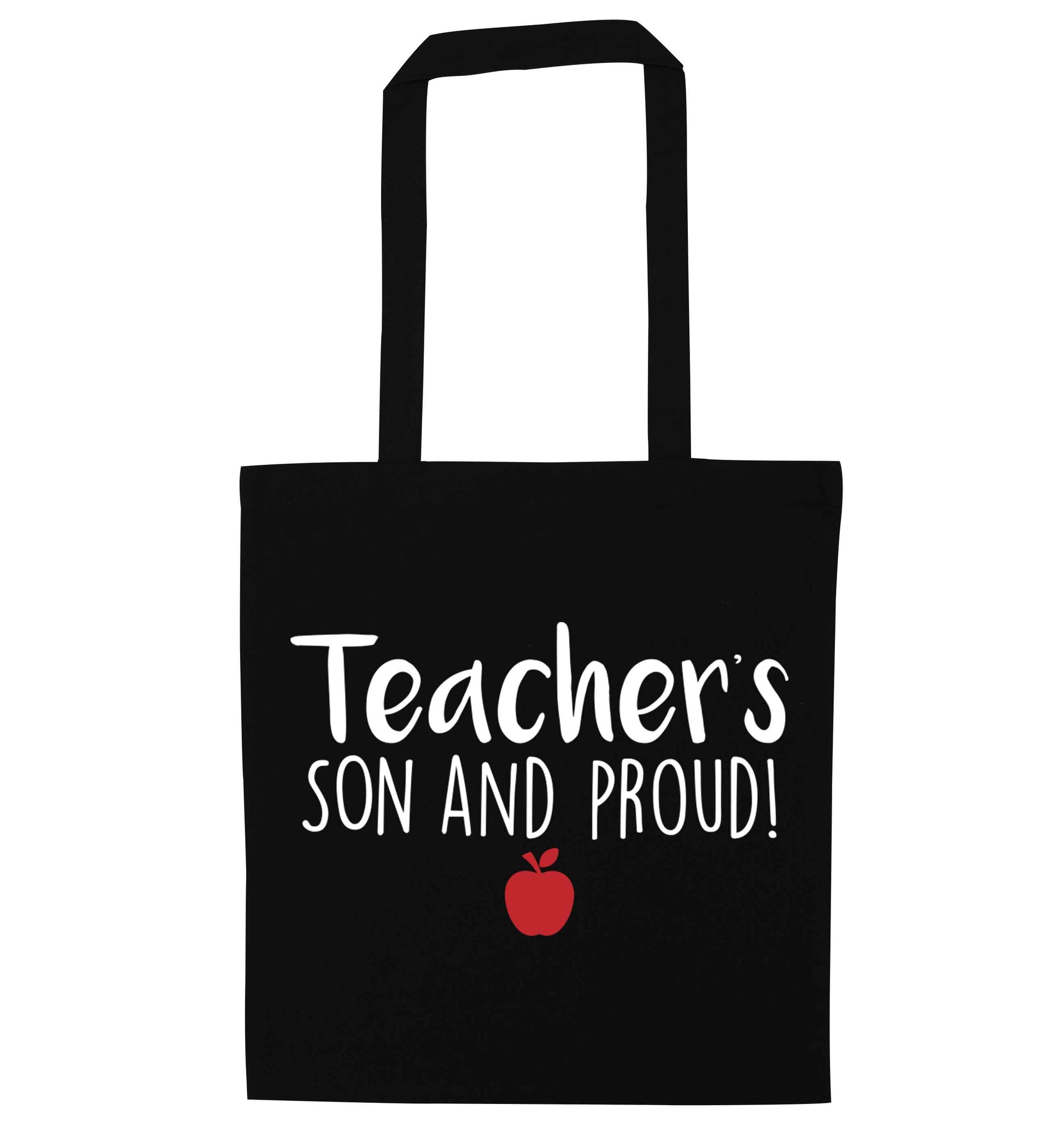 Teachers son and proud black tote bag