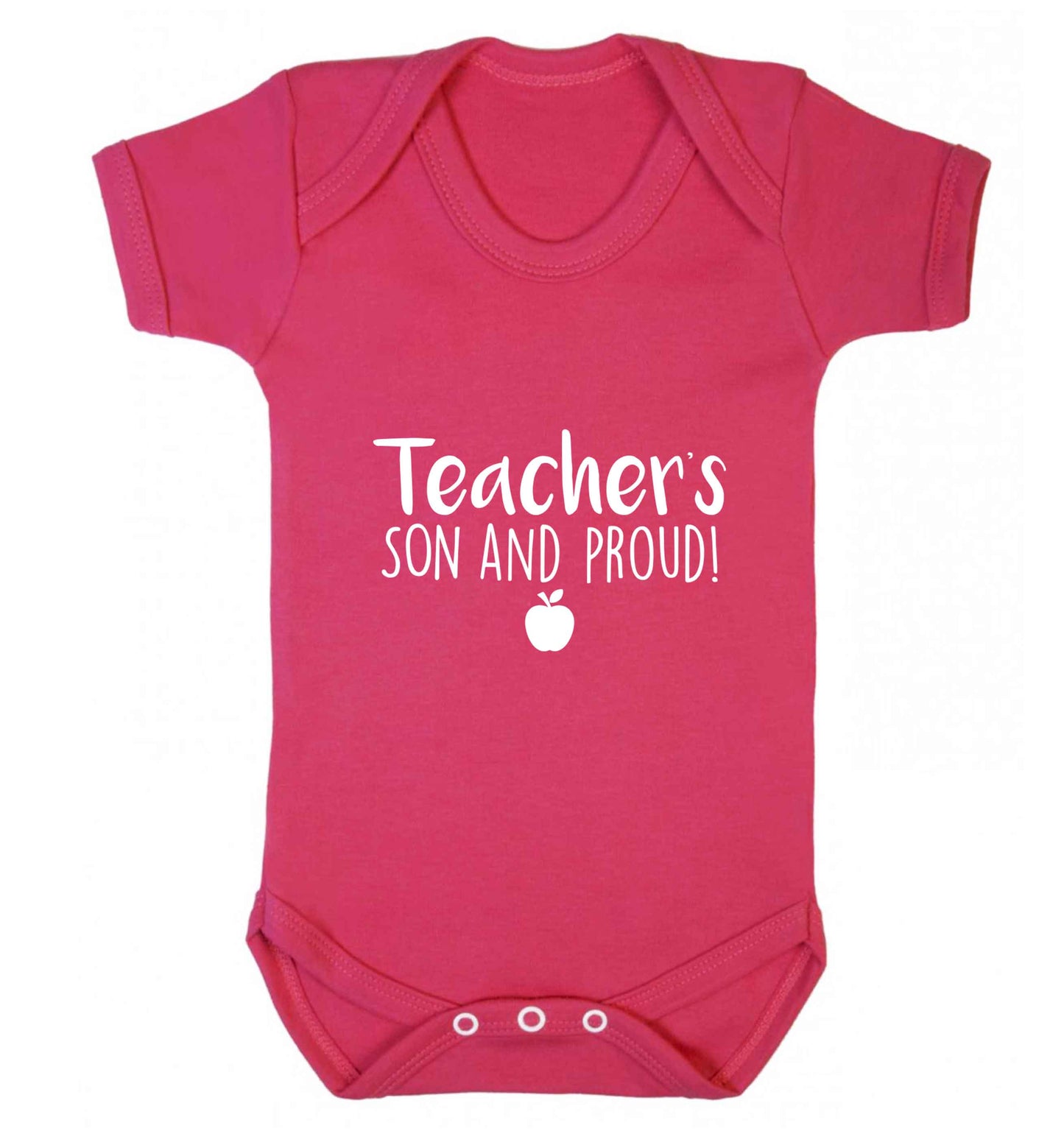 Teachers son and proud baby vest dark pink 18-24 months