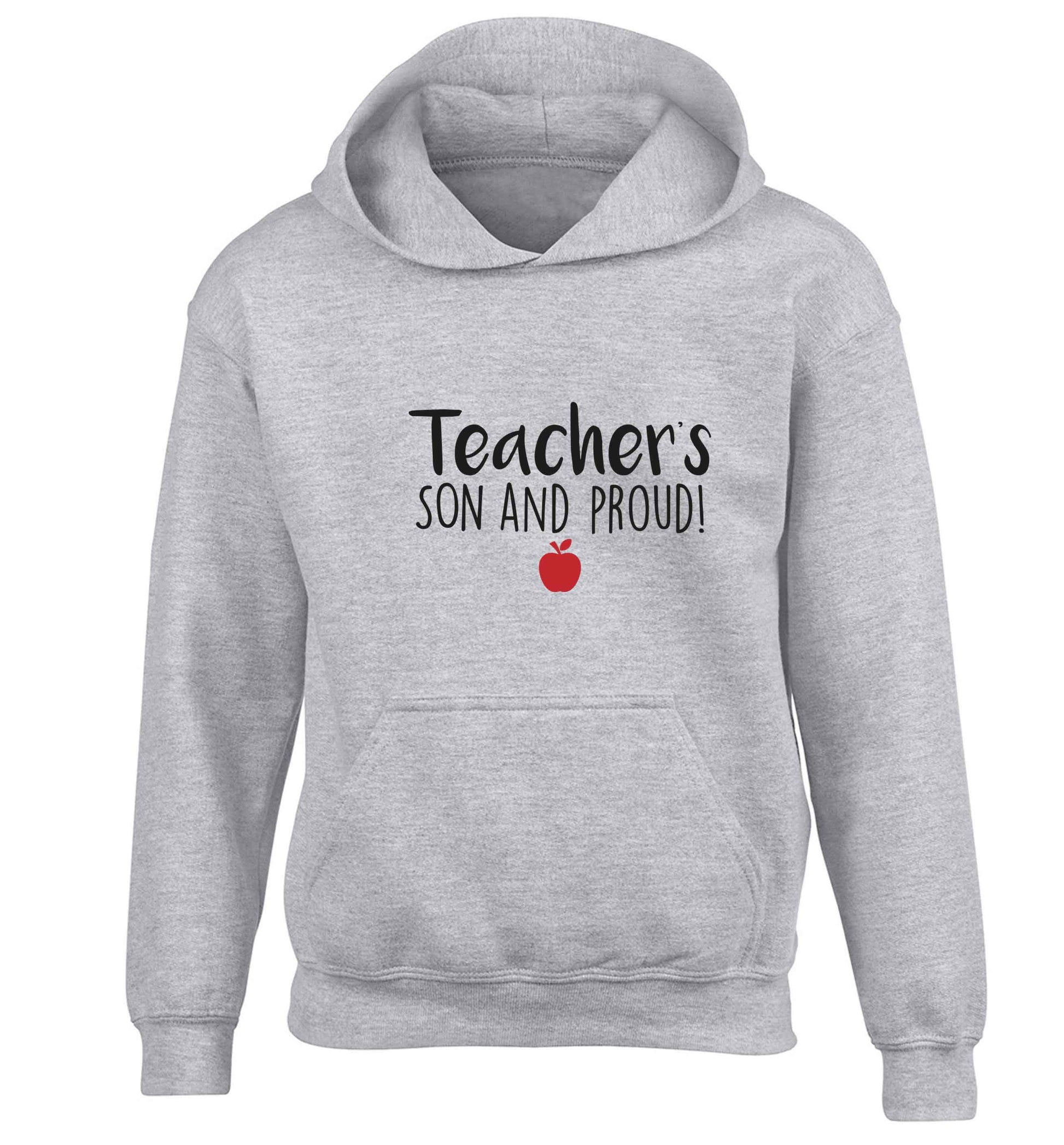 Teachers son and proud children's grey hoodie 12-13 Years