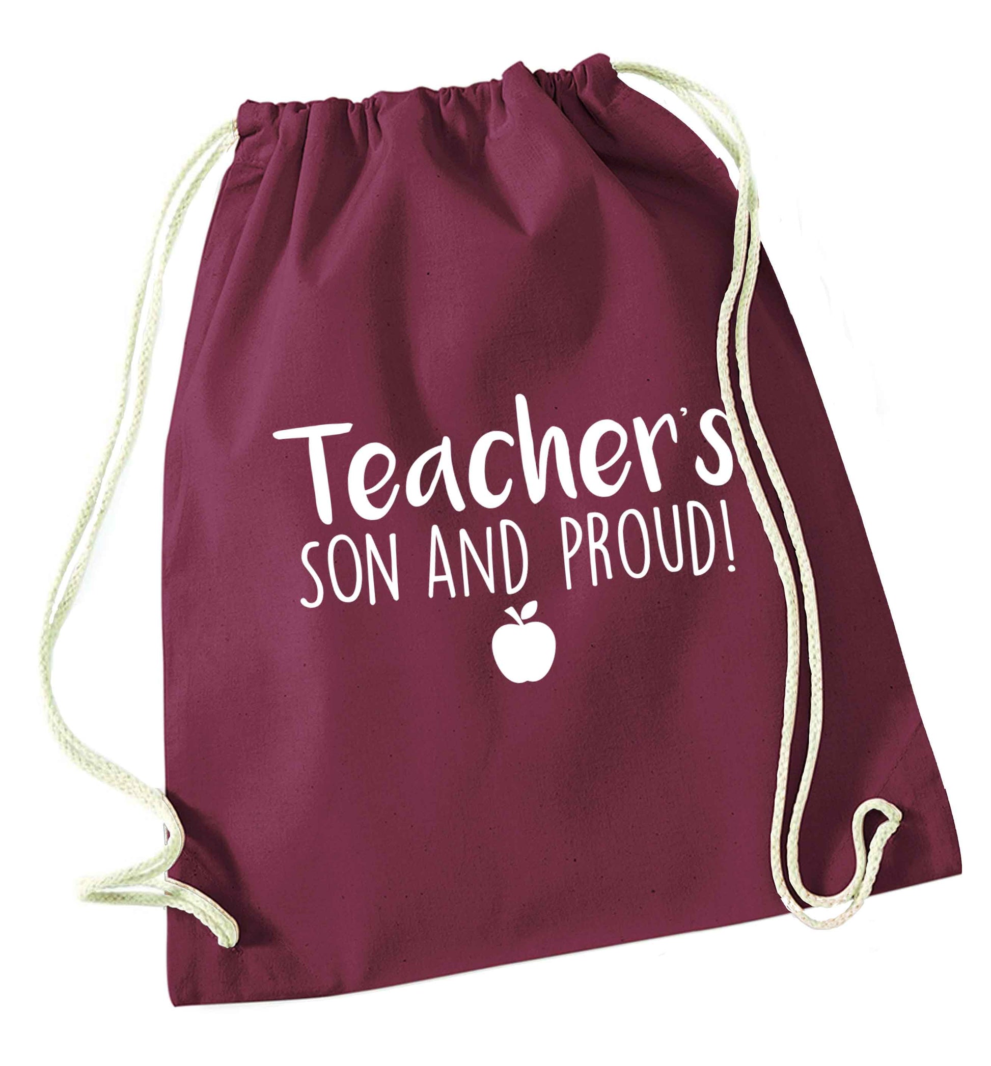 Teachers son and proud maroon drawstring bag