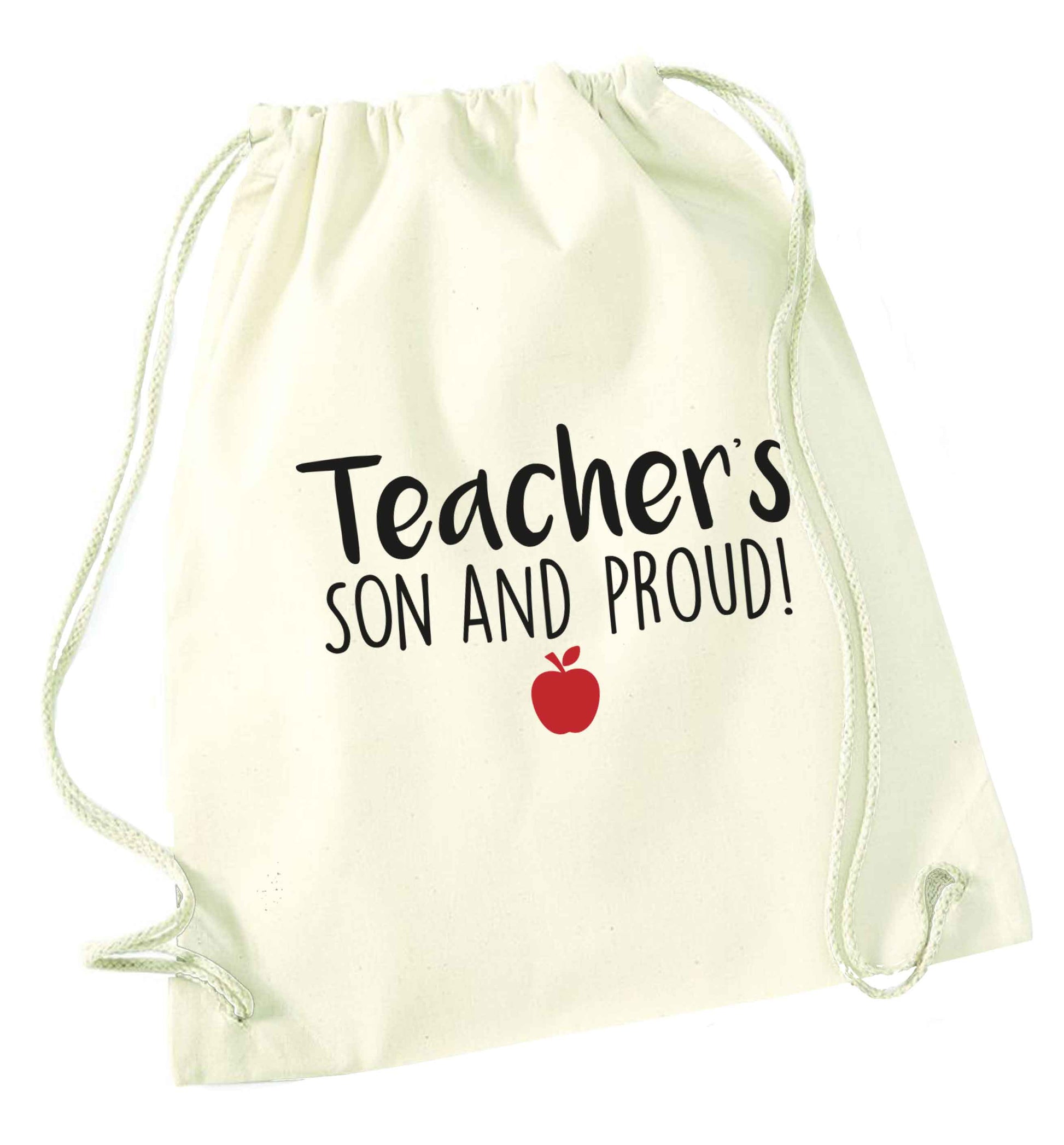 Teachers son and proud natural drawstring bag