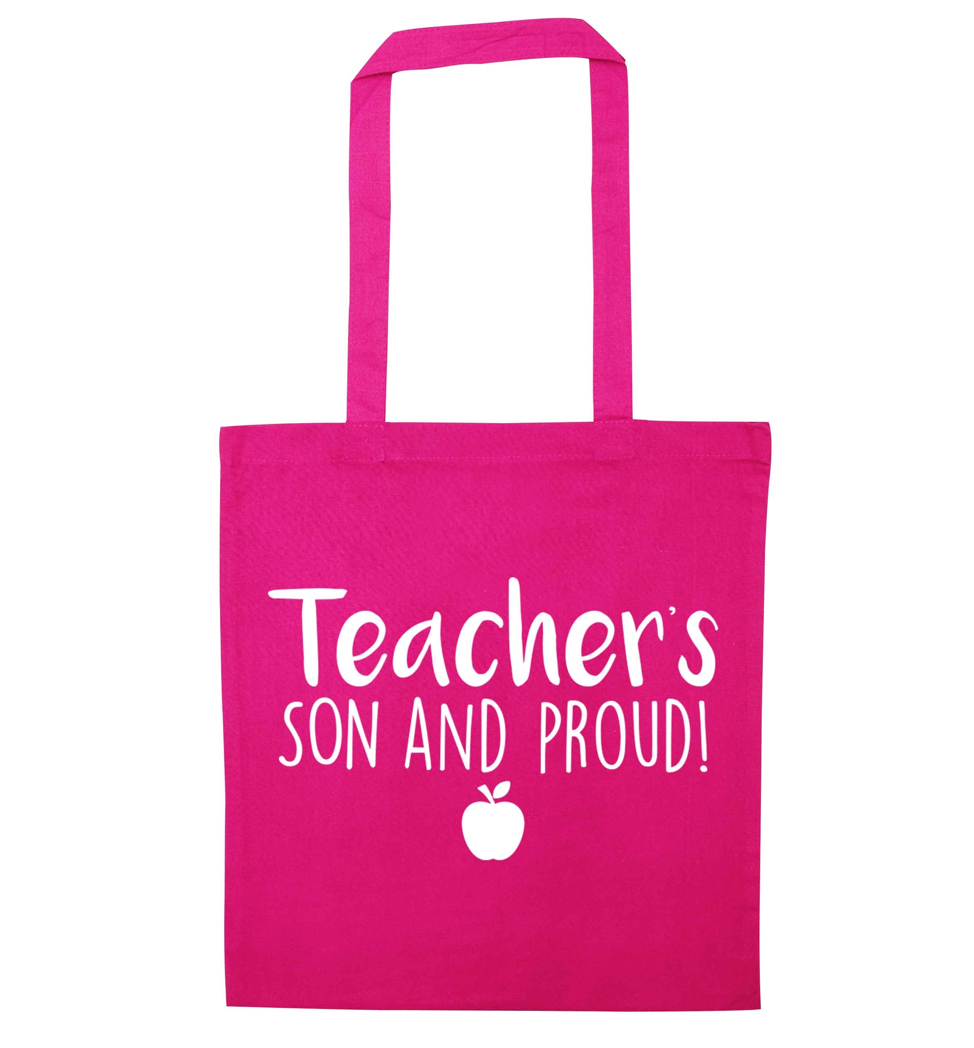 Teachers son and proud pink tote bag