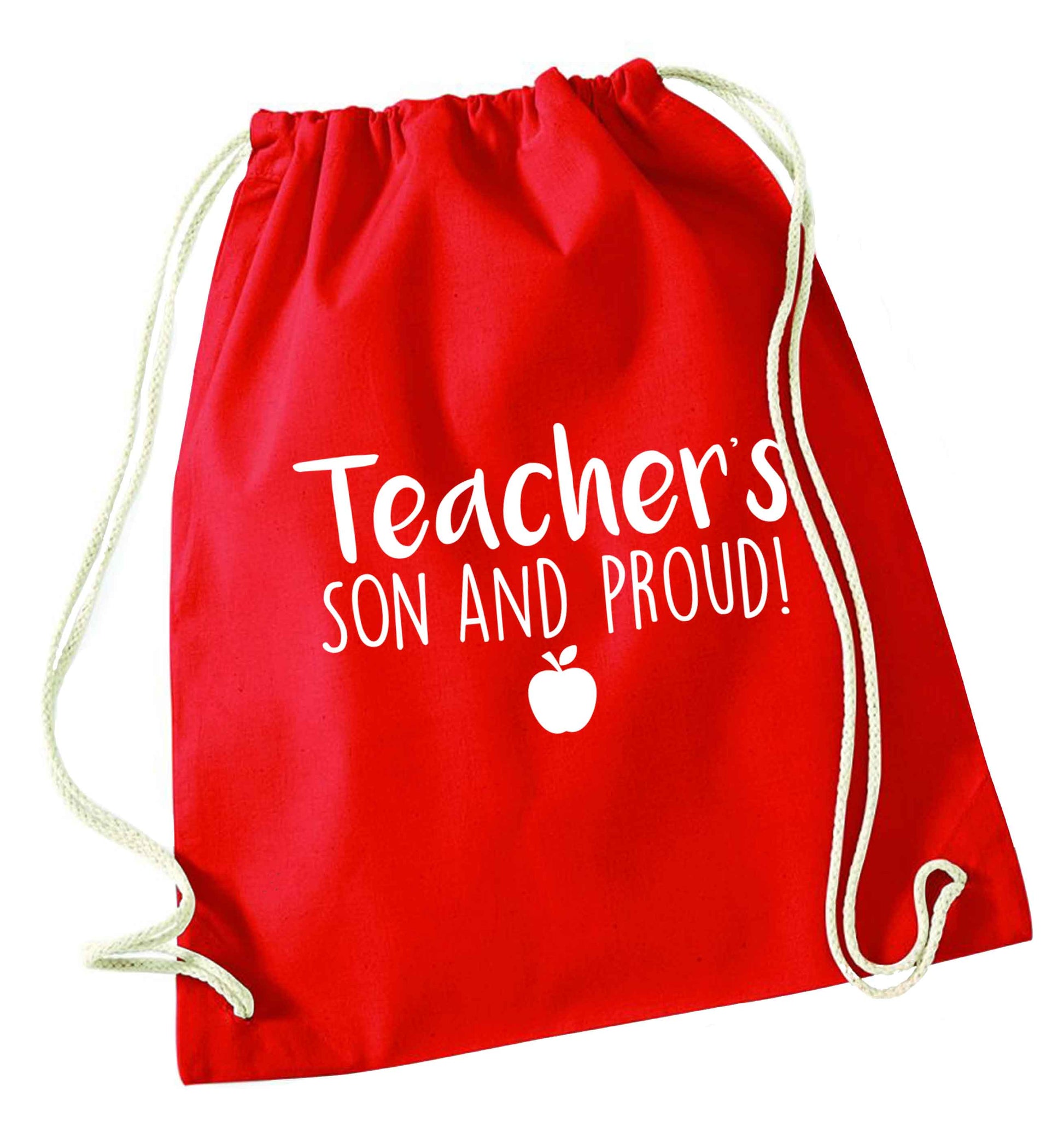 Teachers son and proud red drawstring bag 