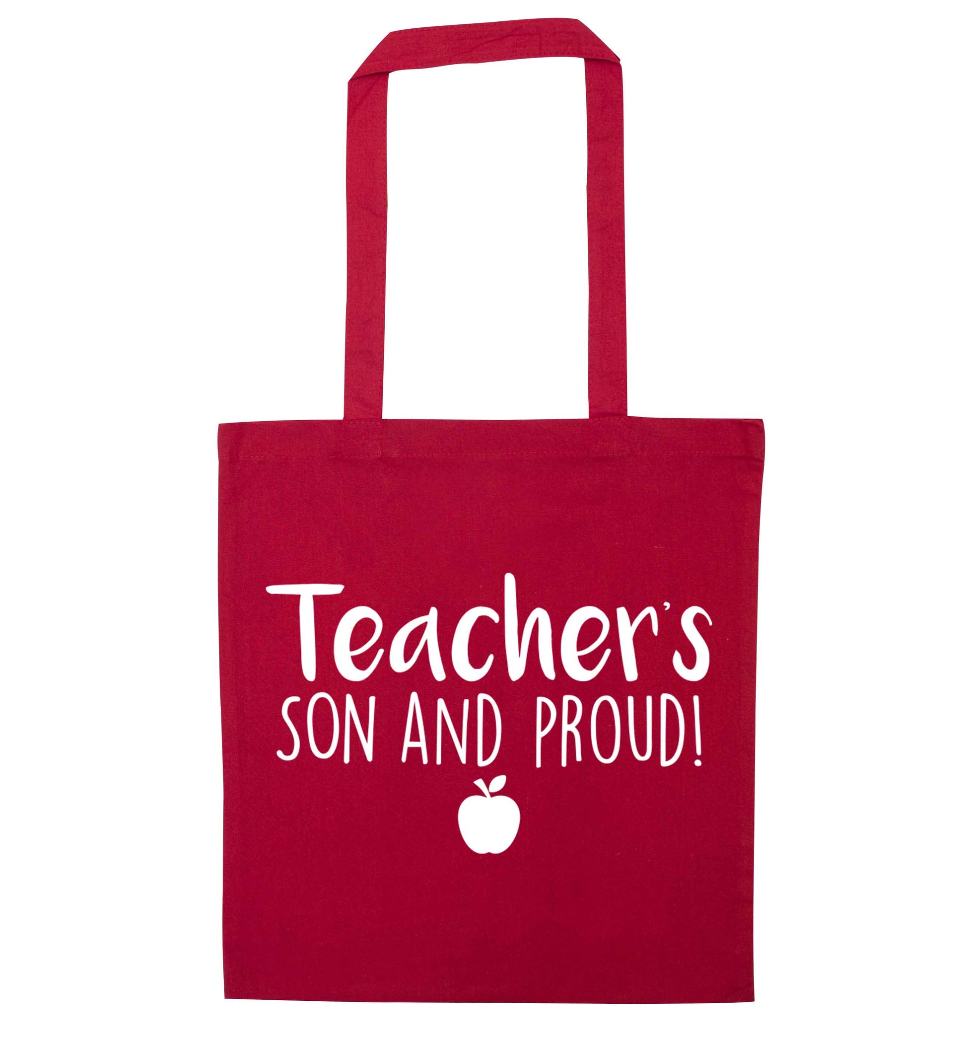 Teachers son and proud red tote bag