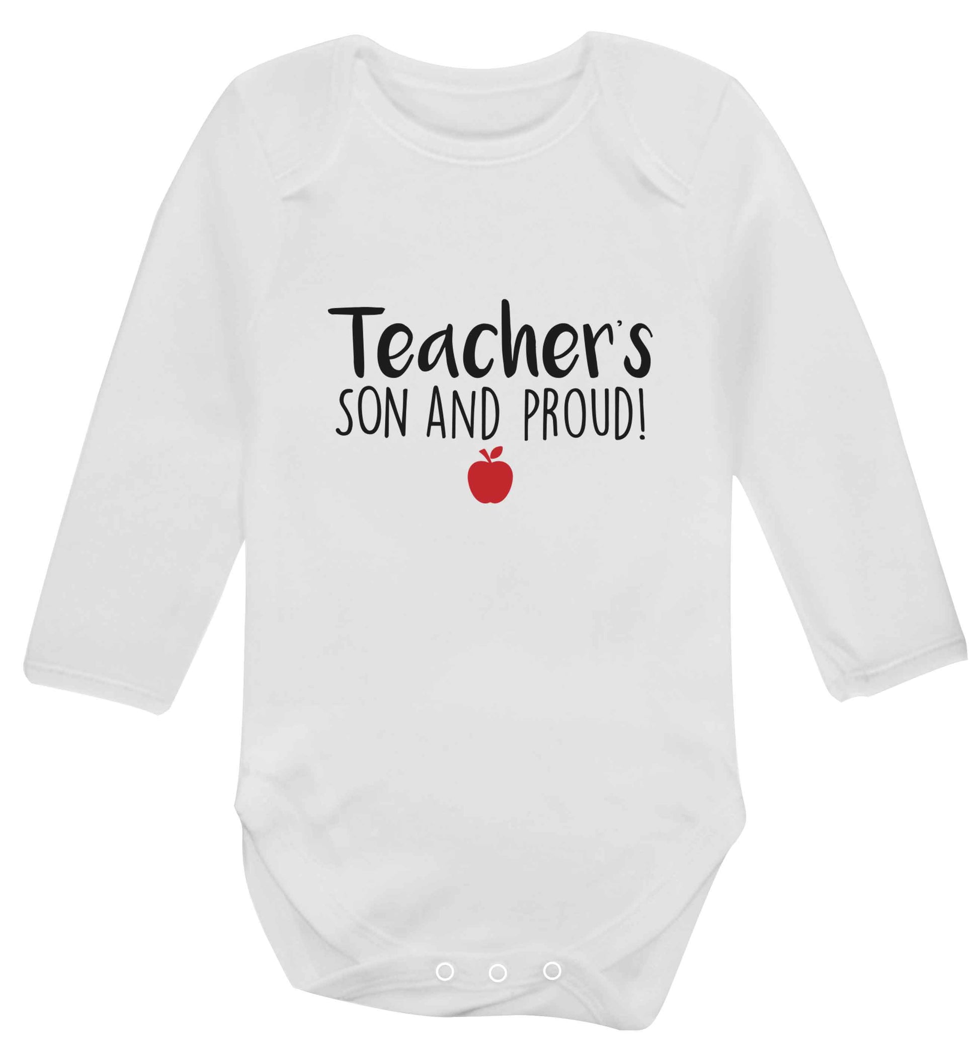 Teachers son and proud baby vest long sleeved white 6-12 months