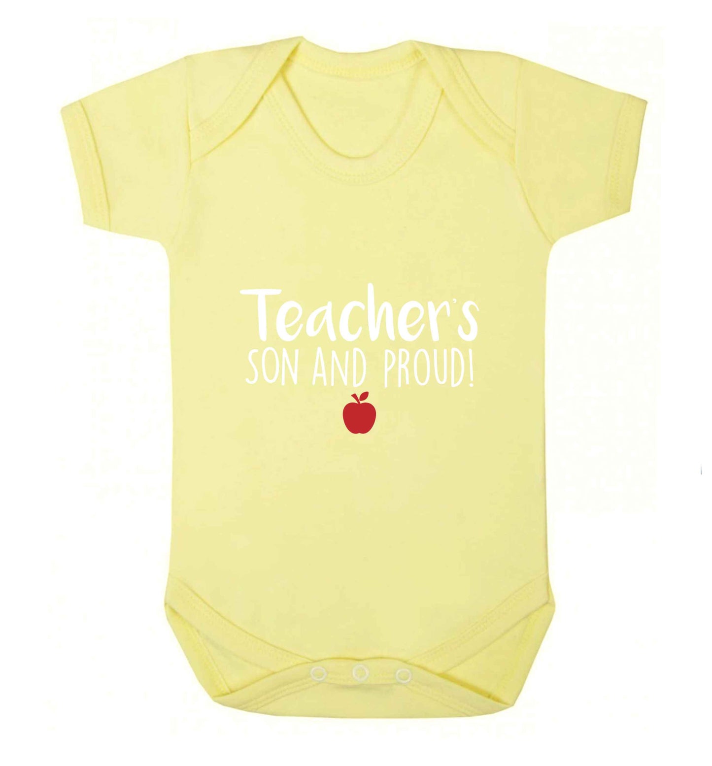 Teachers son and proud baby vest pale yellow 18-24 months