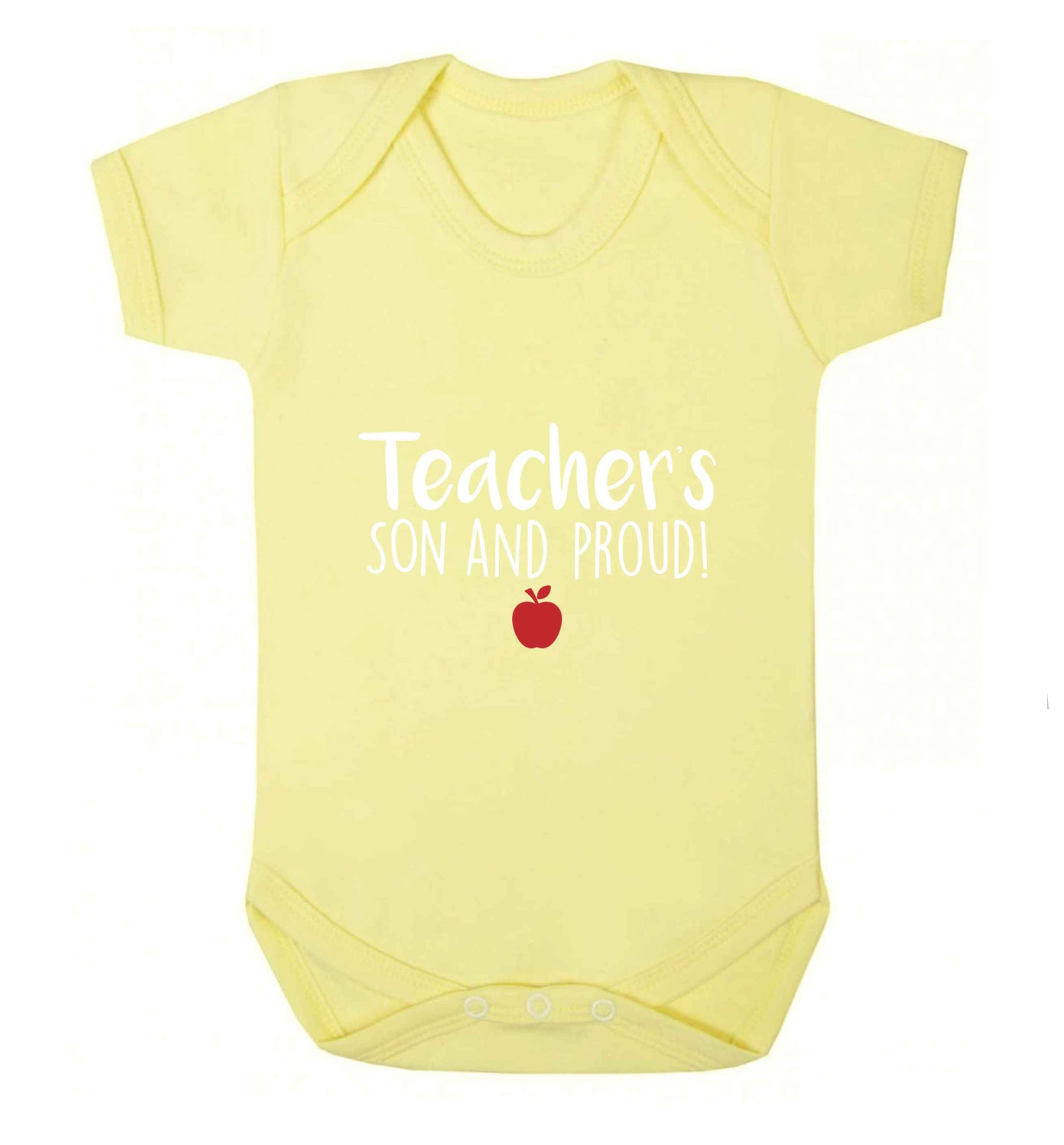 Teachers son and proud baby vest pale yellow 18-24 months