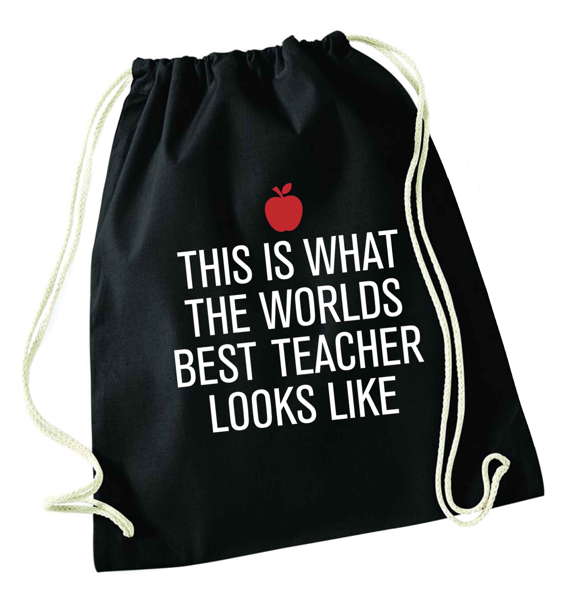 This is what the worlds best teacher looks like black drawstring bag