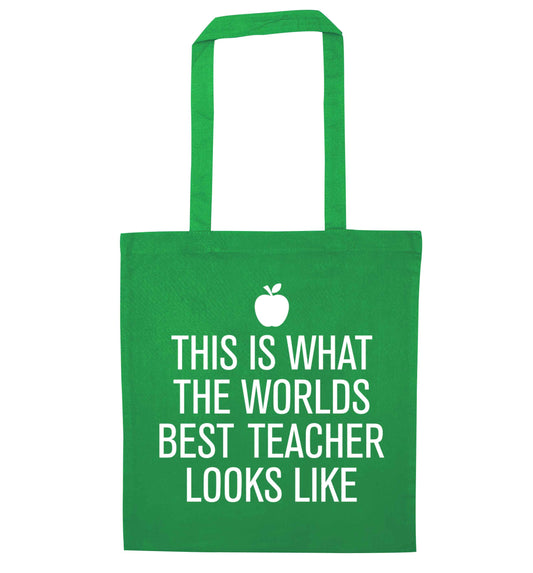 This is what the worlds best teacher looks like green tote bag