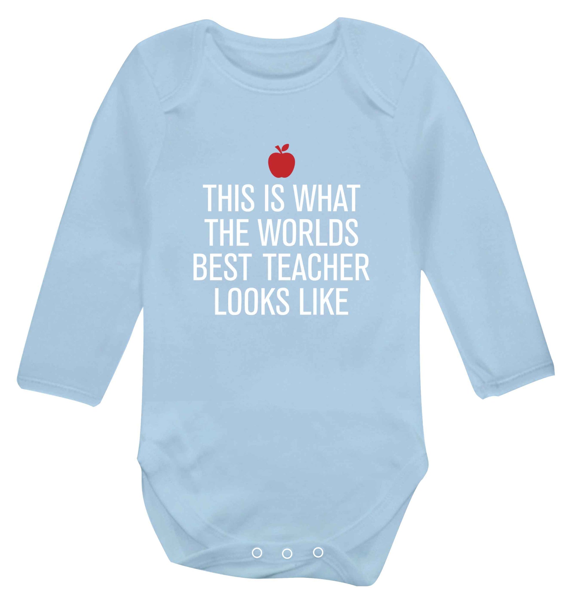 This is what the worlds best teacher looks like baby vest long sleeved pale blue 6-12 months