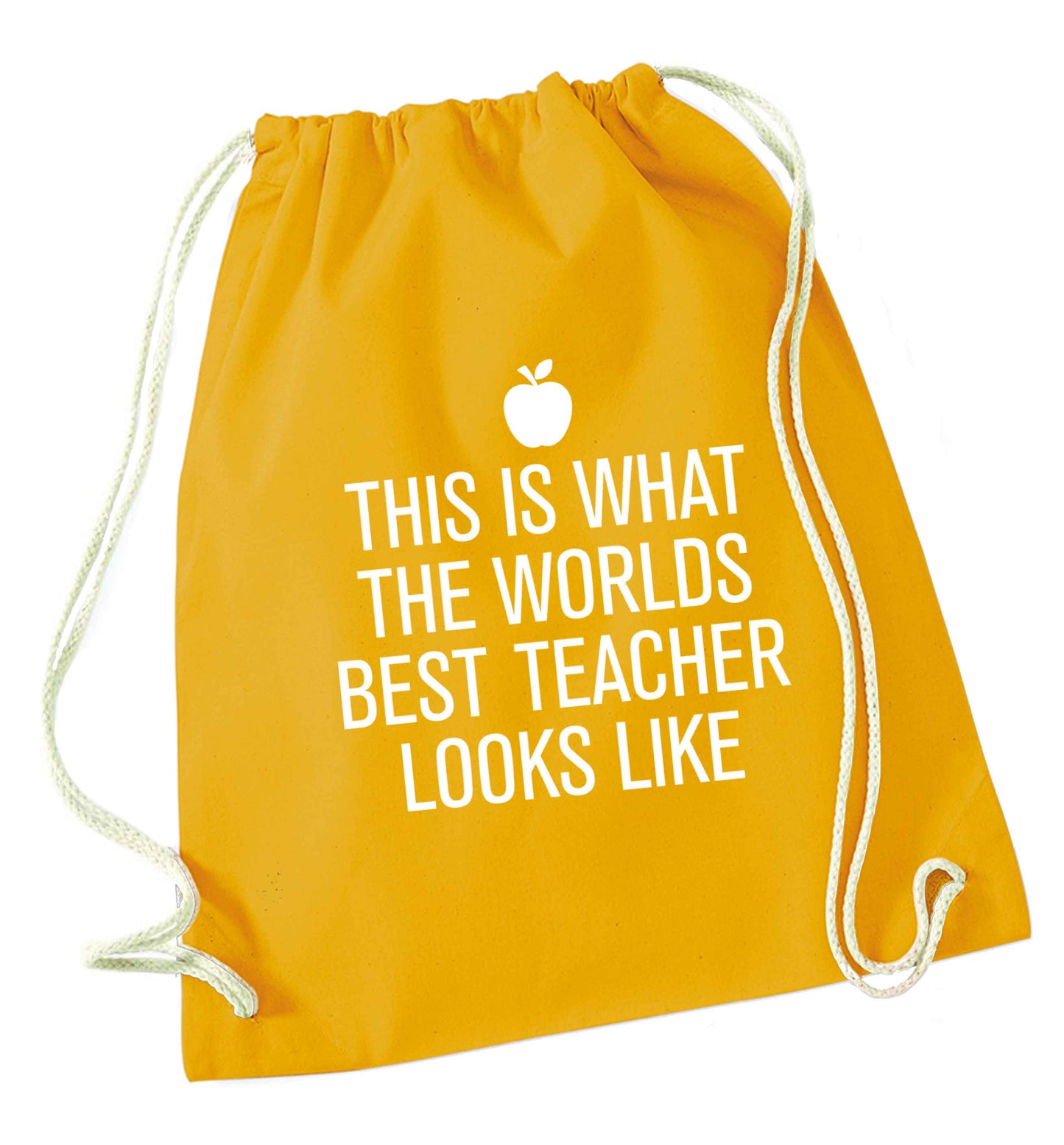 This is what the worlds best teacher looks like mustard drawstring bag