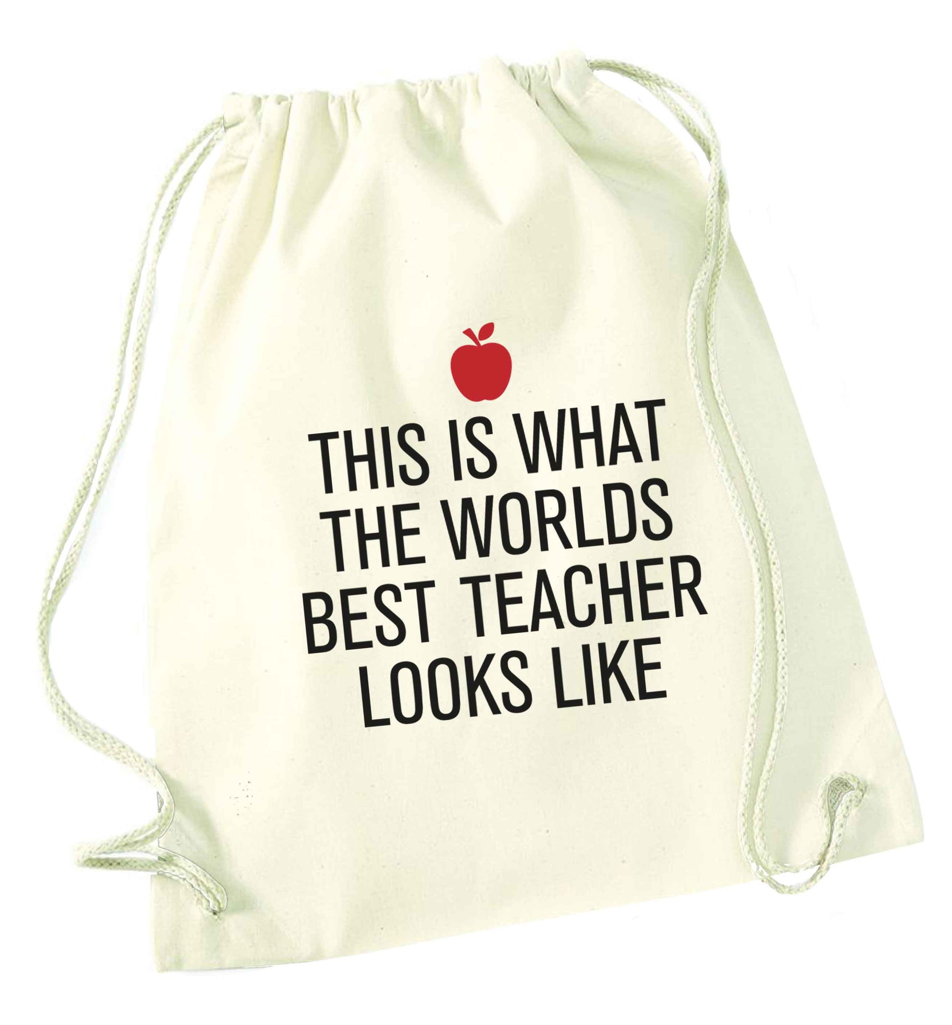 This is what the worlds best teacher looks like natural drawstring bag