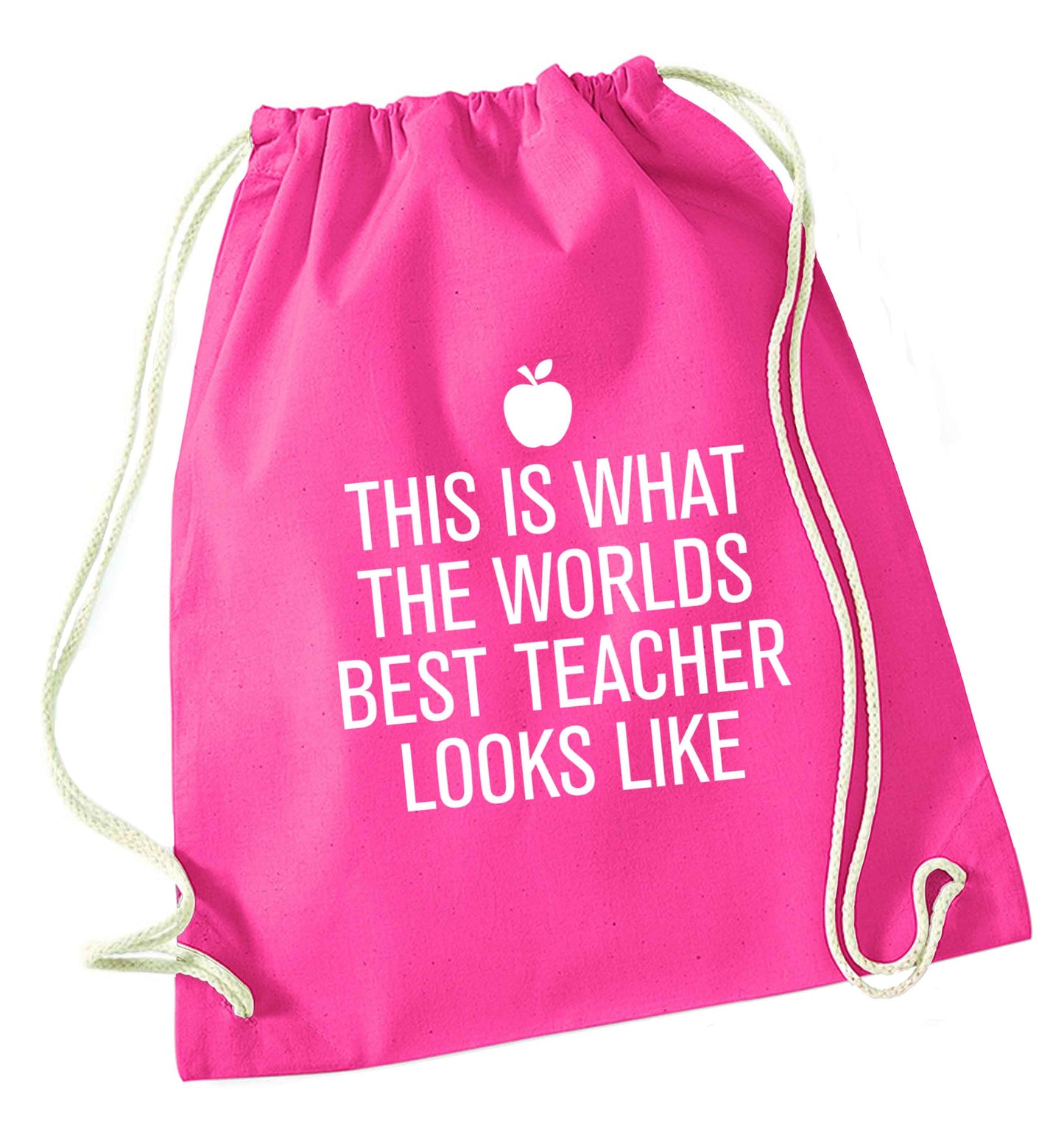 This is what the worlds best teacher looks like pink drawstring bag