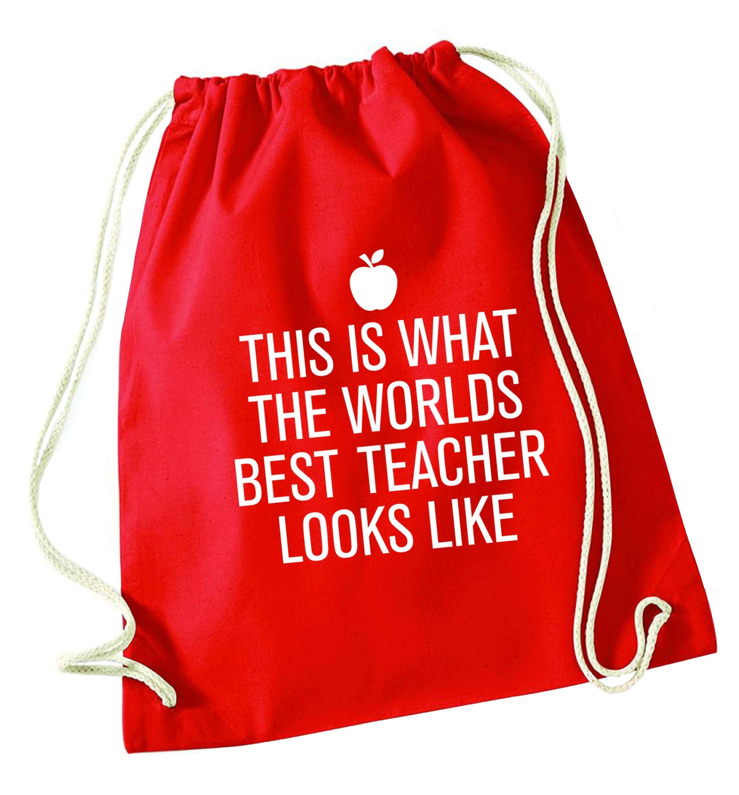 This is what the worlds best teacher looks like red drawstring bag 