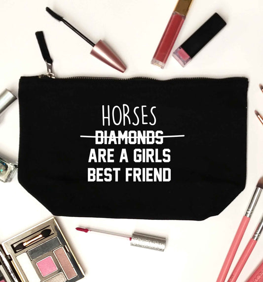 Horses are a girls best friend black makeup bag