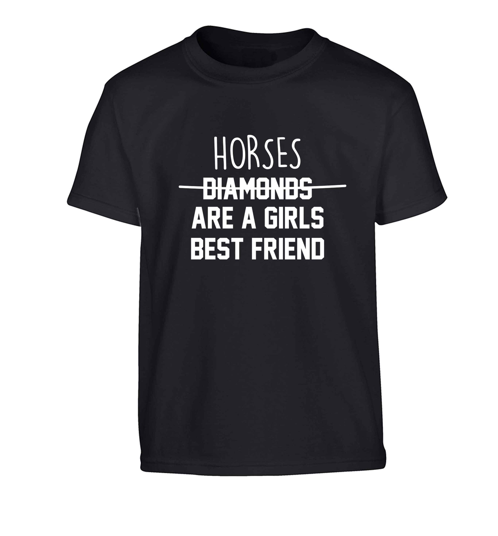 Horses are a girls best friend Children's black Tshirt 12-13 Years