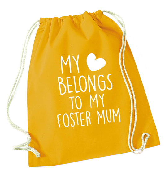 My heart belongs to my foster mum mustard drawstring bag