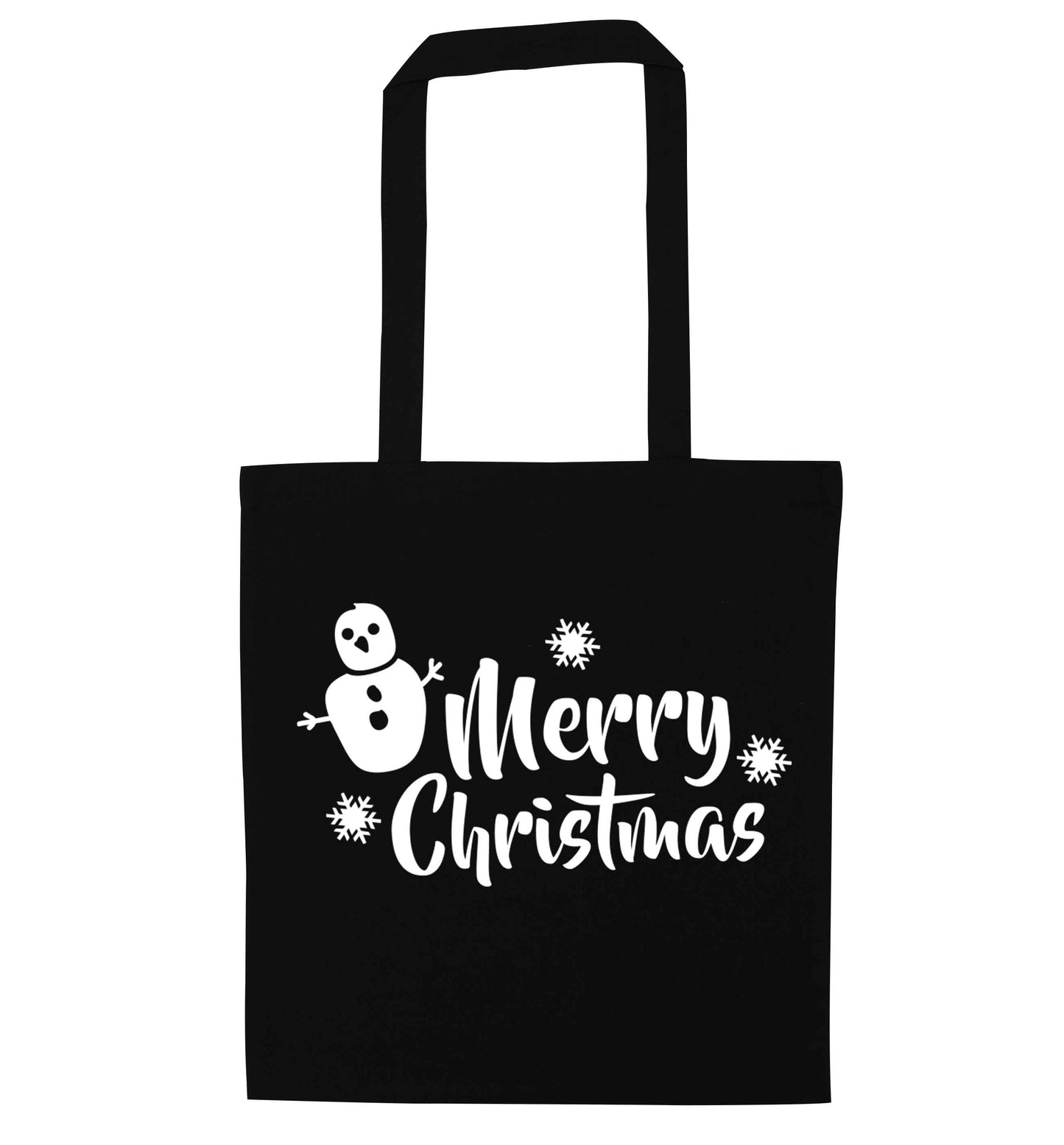 Merry Christmas - snowman black tote bag