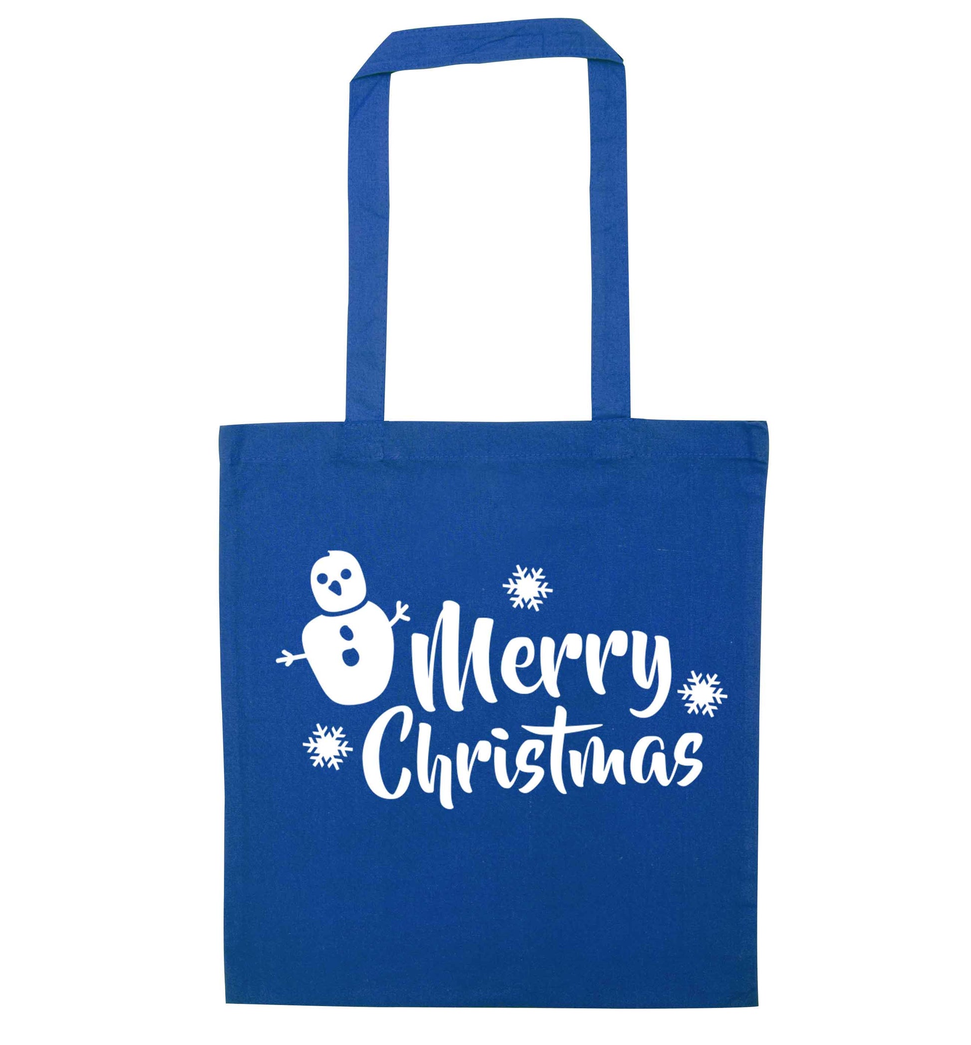 Merry Christmas - snowman blue tote bag