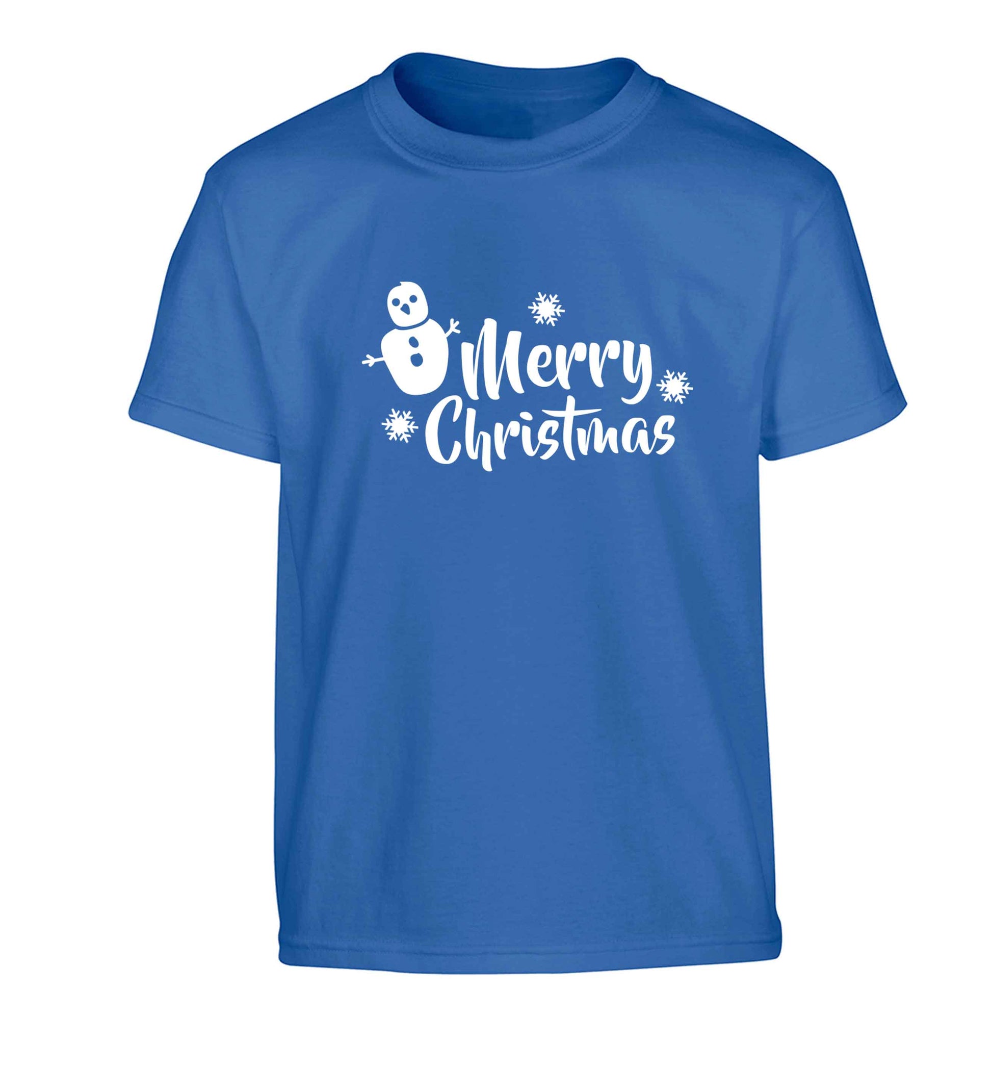 Merry Christmas - snowman Children's blue Tshirt 12-13 Years