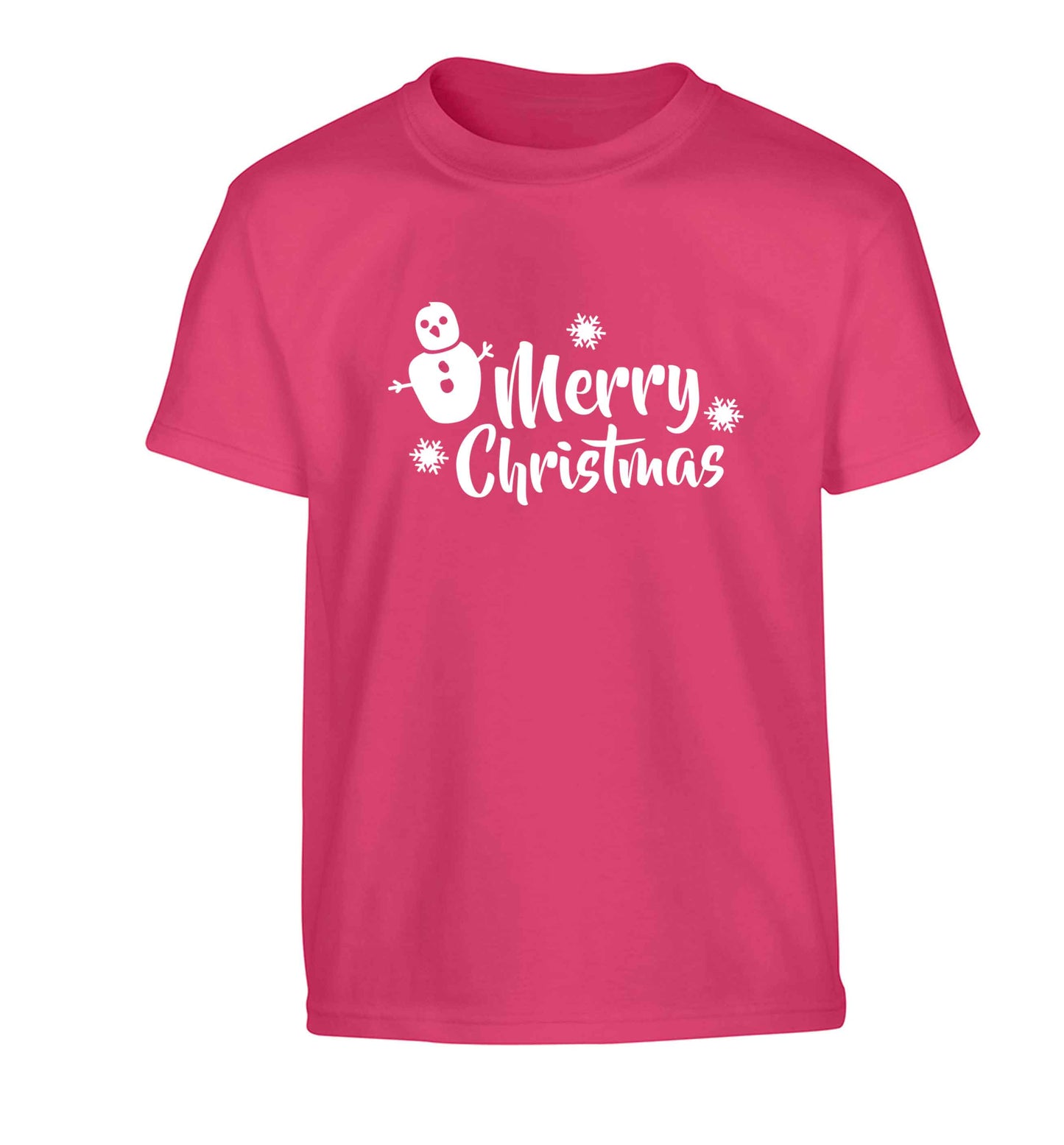 Merry Christmas - snowman Children's pink Tshirt 12-13 Years