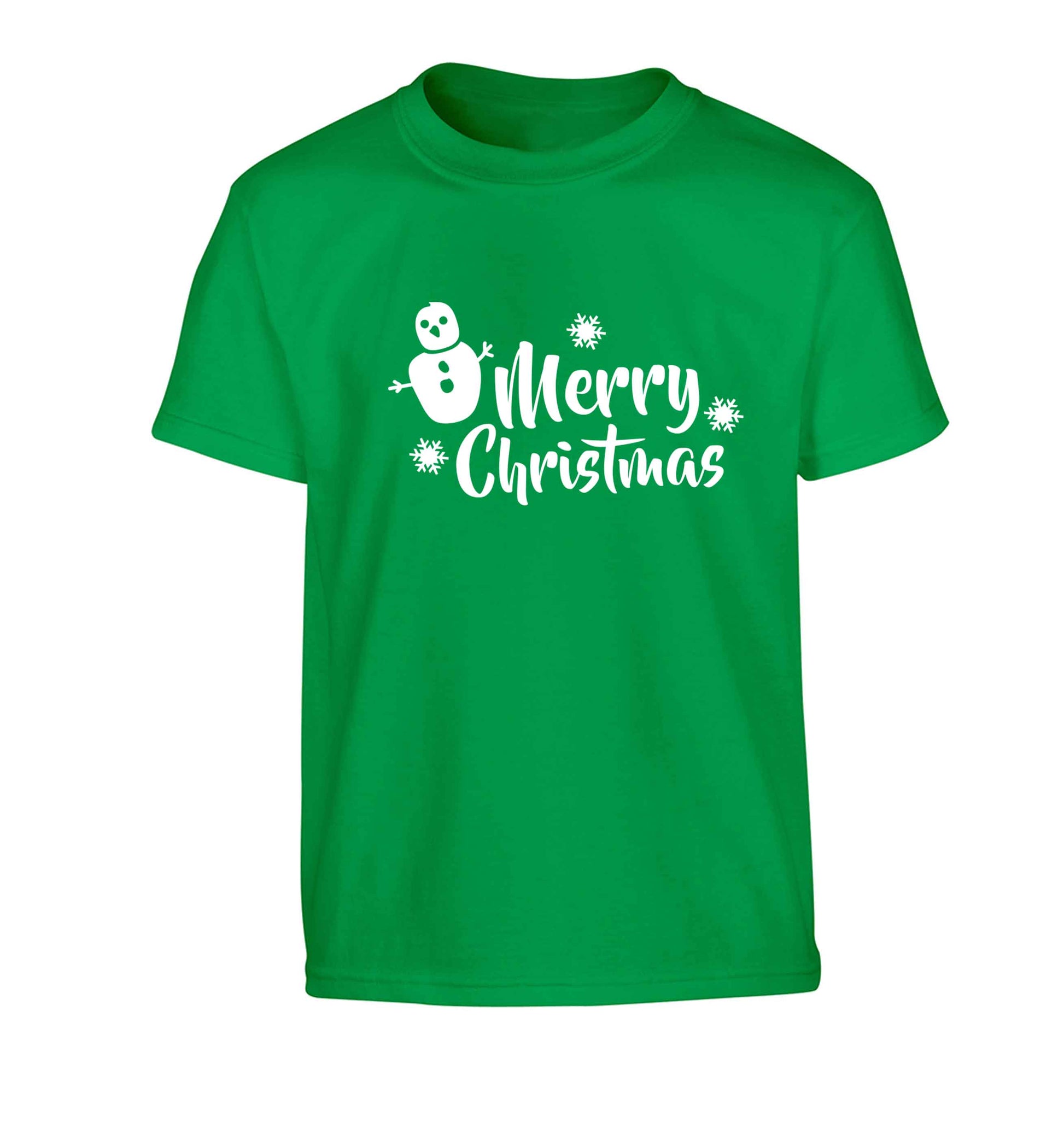Merry Christmas - snowman Children's green Tshirt 12-13 Years