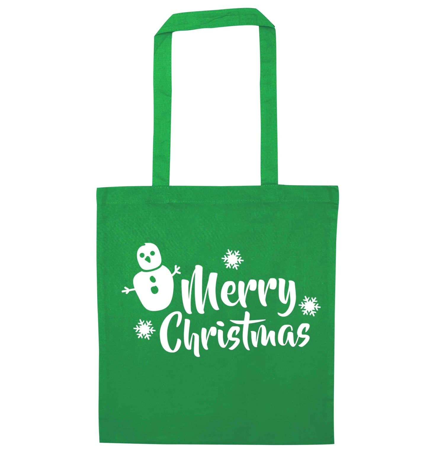 Merry Christmas - snowman green tote bag