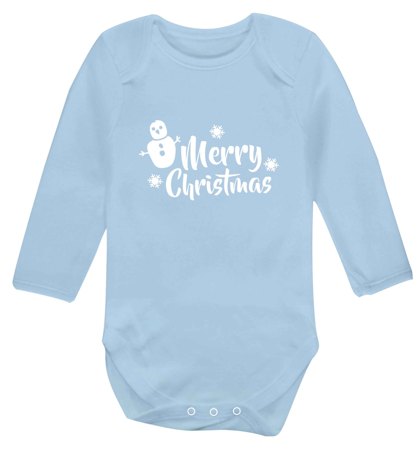 Merry Christmas - snowman baby vest long sleeved pale blue 6-12 months