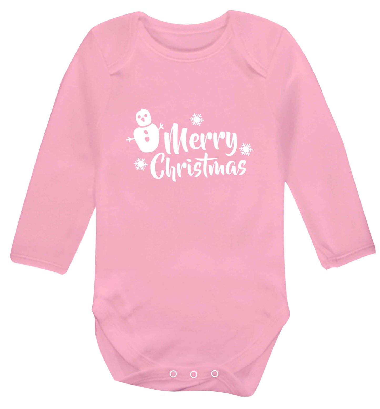 Merry Christmas - snowman baby vest long sleeved pale pink 6-12 months