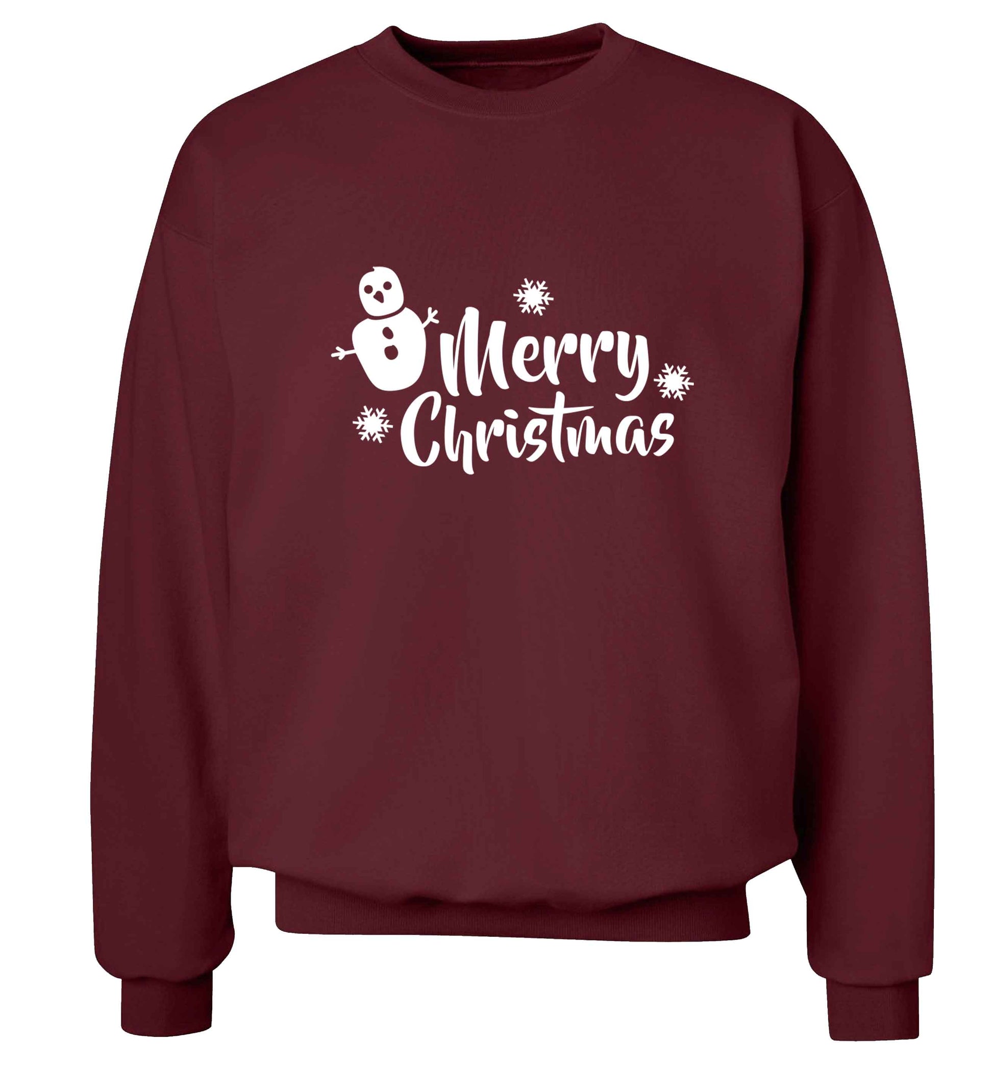 Merry Christmas - snowman adult's unisex maroon sweater 2XL