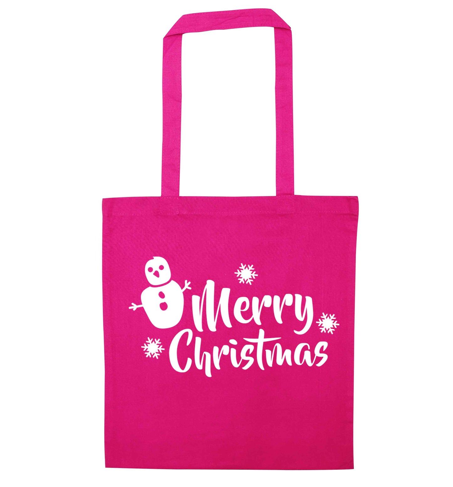 Merry Christmas - snowman pink tote bag