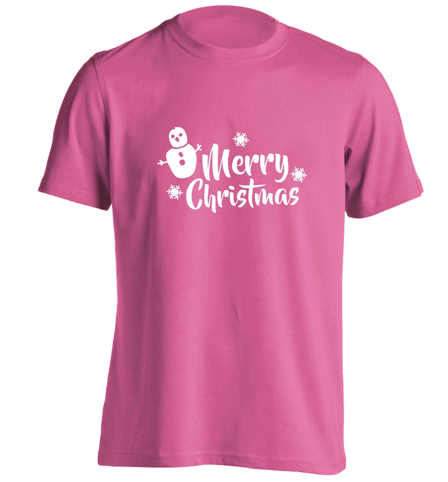 Merry Christmas - snowman adults unisex pink Tshirt 2XL