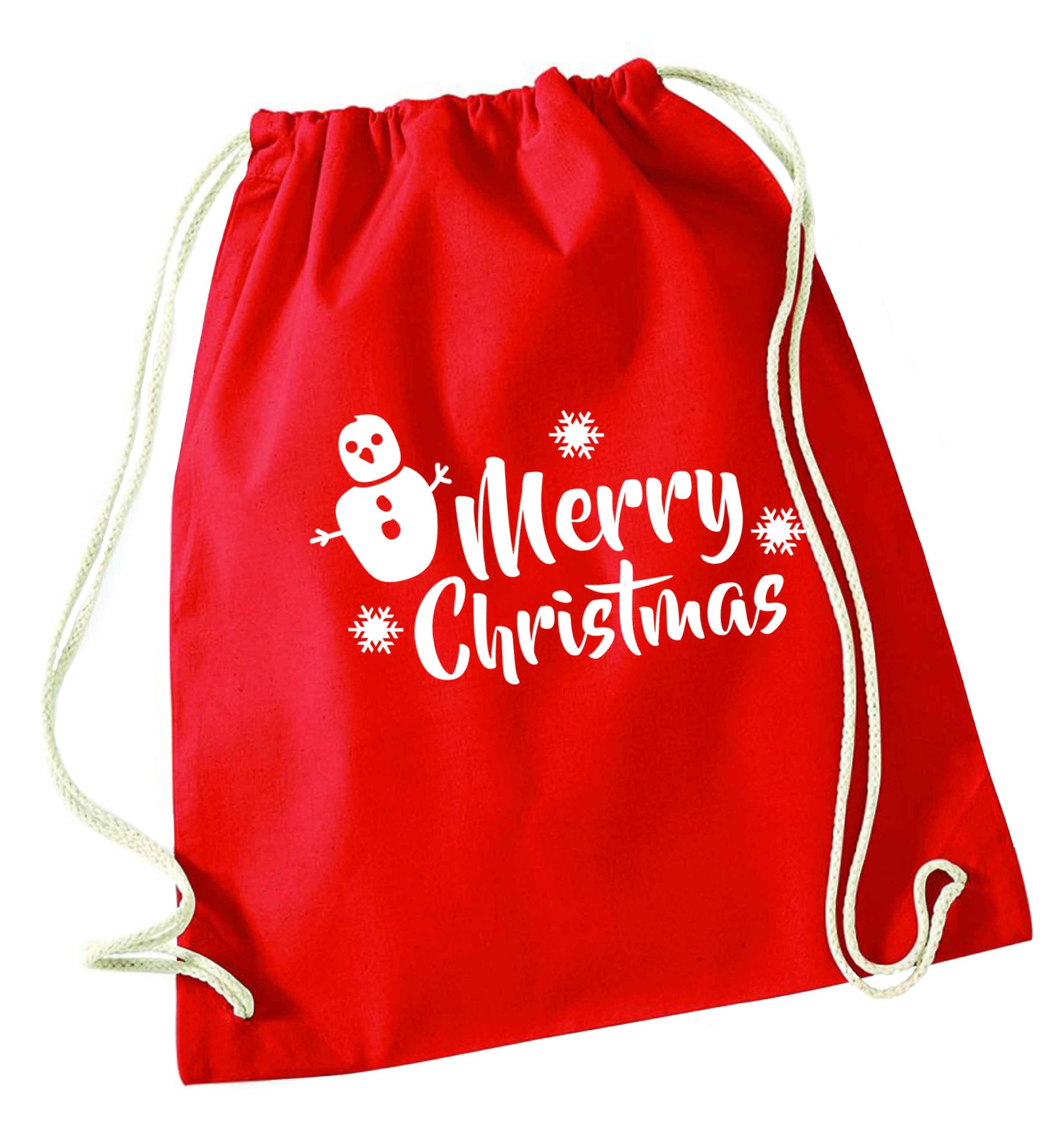 Merry Christmas - snowman red drawstring bag 