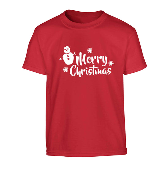 Merry Christmas - snowman Children's red Tshirt 12-13 Years