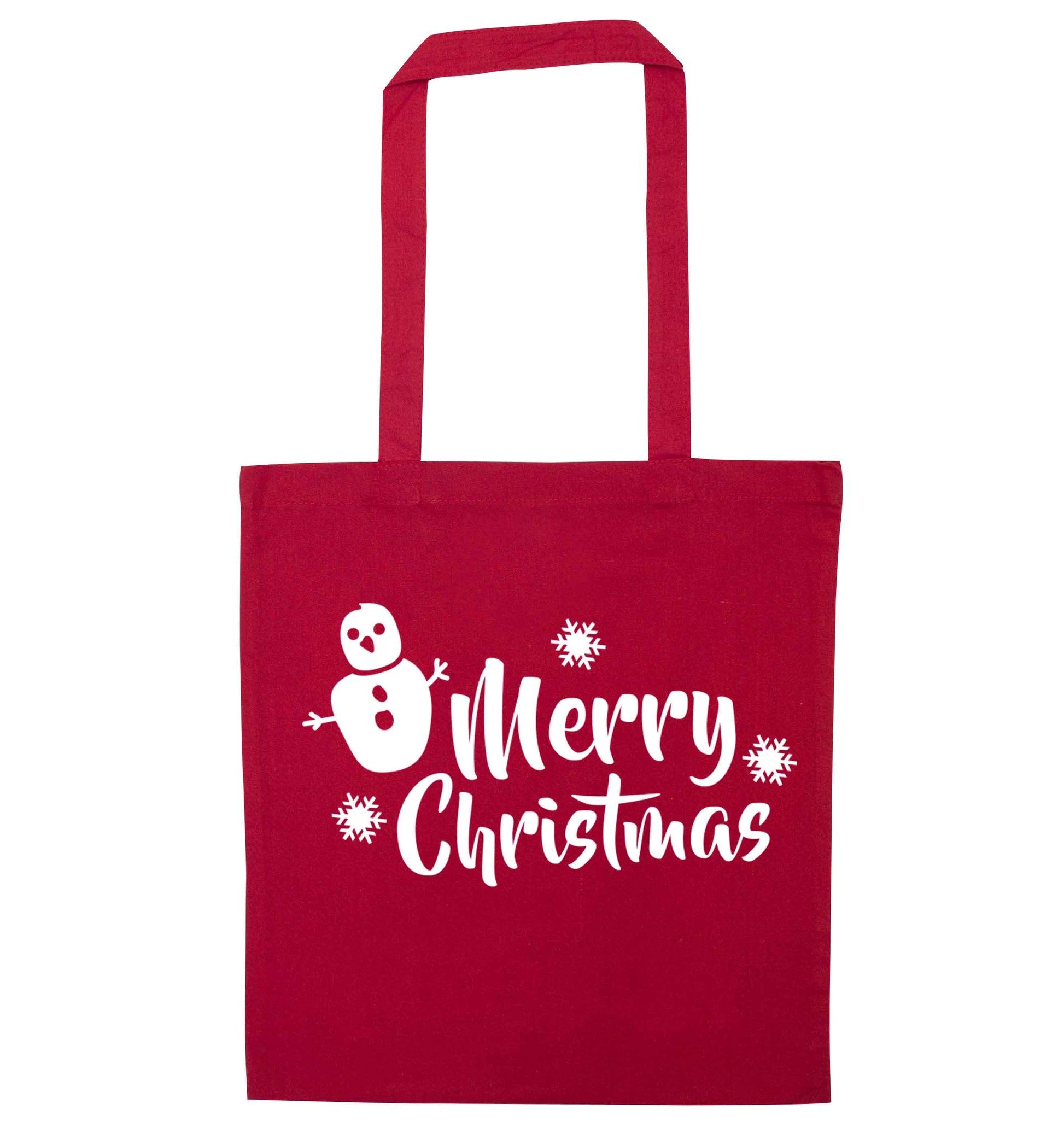 Merry Christmas - snowman red tote bag