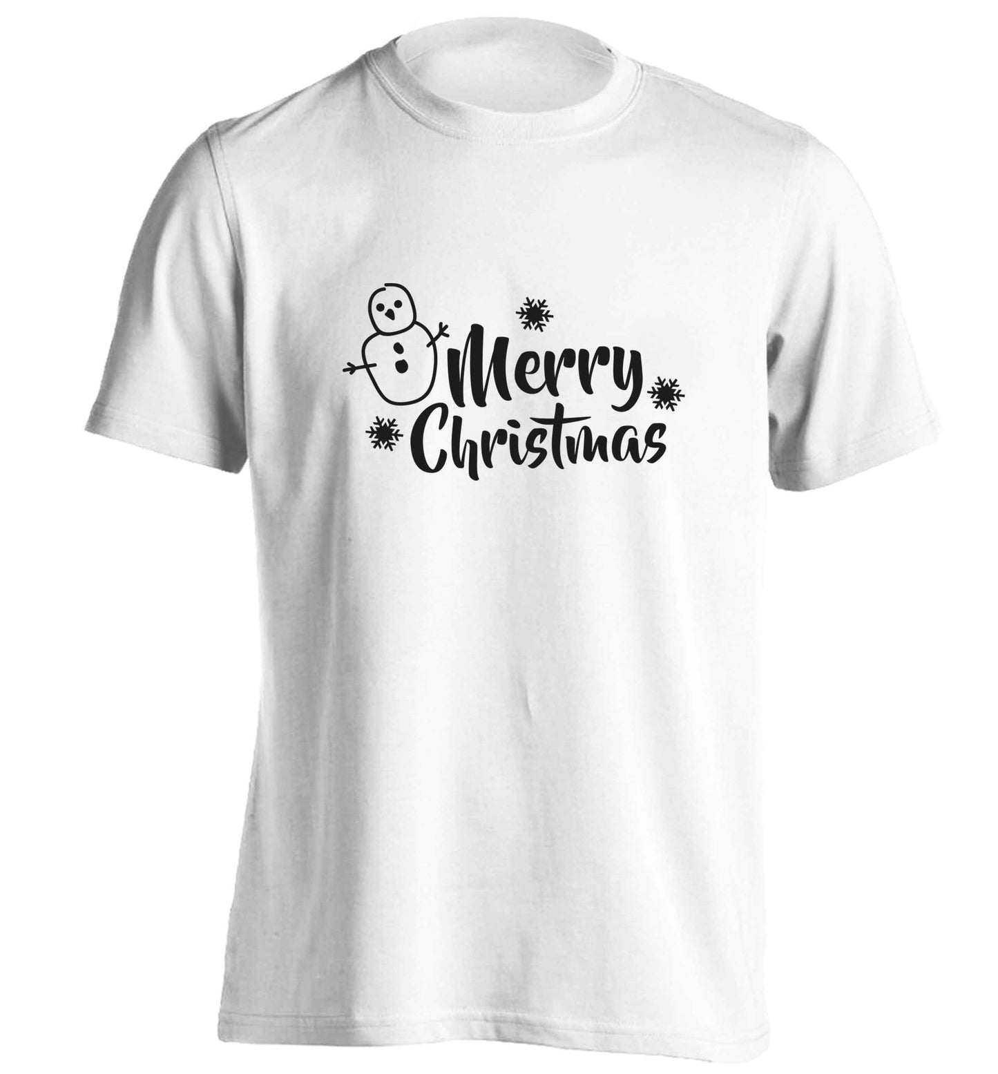 Merry Christmas - snowman adults unisex white Tshirt 2XL