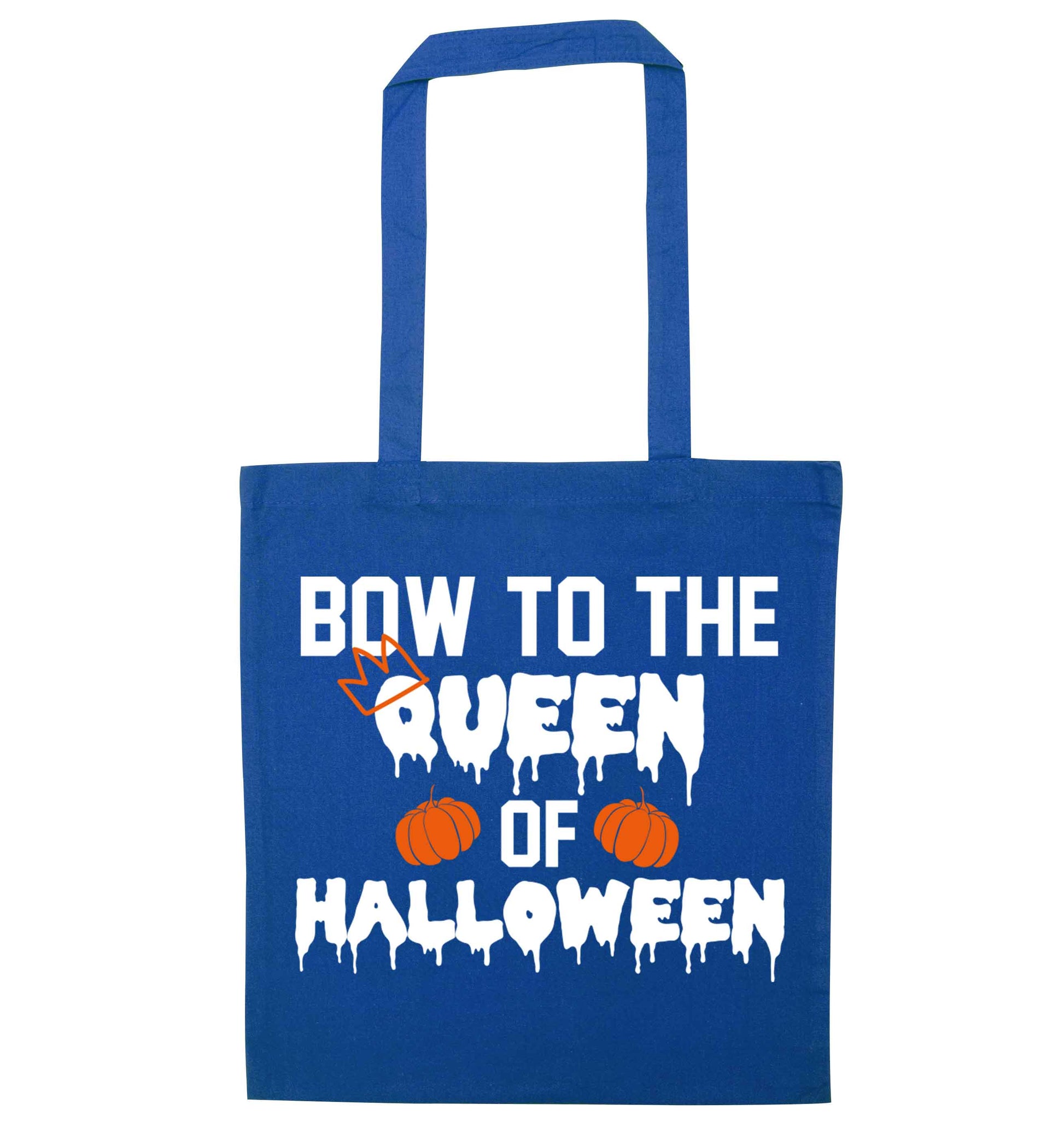 Bow to the Queen of halloween blue tote bag