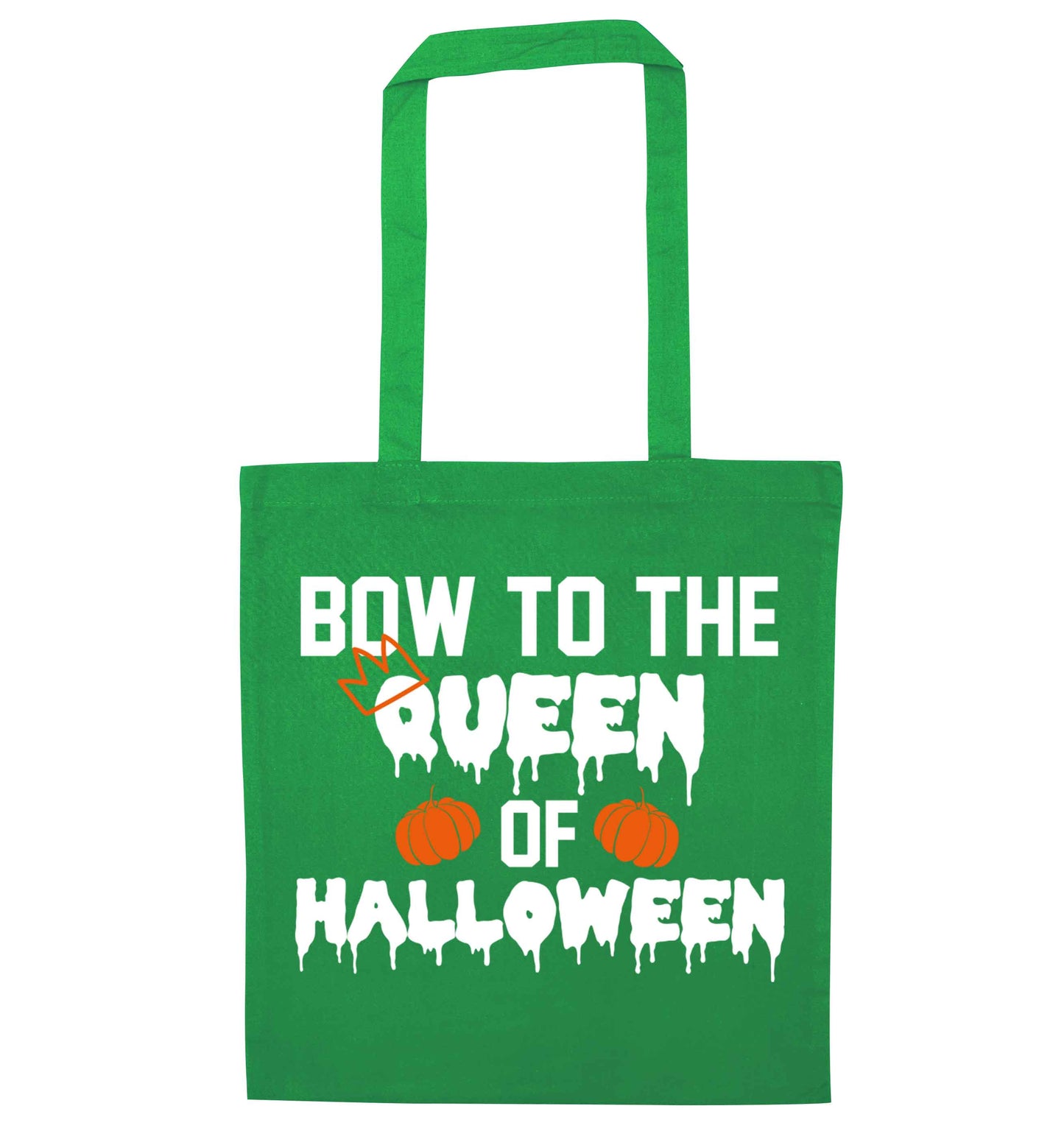 Bow to the Queen of halloween green tote bag