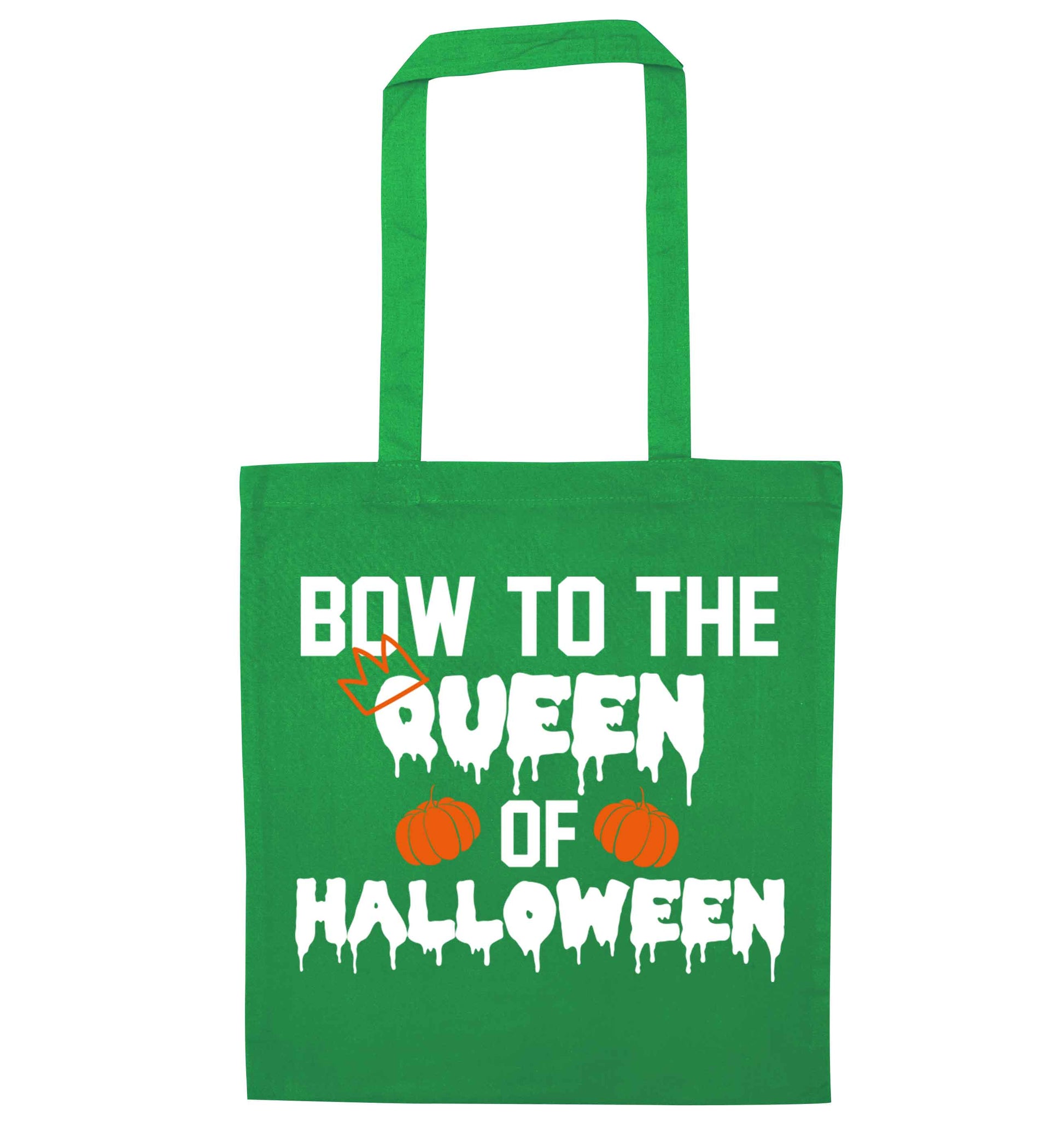 Bow to the Queen of halloween green tote bag
