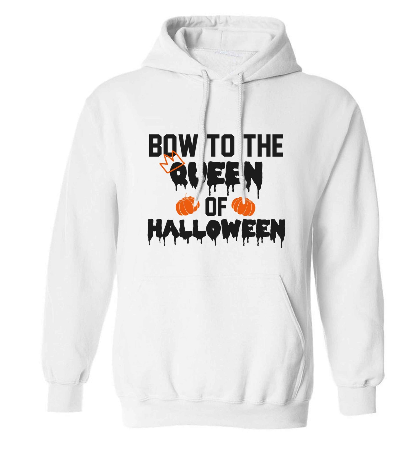 Bow to the Queen of halloween adults unisex white hoodie 2XL