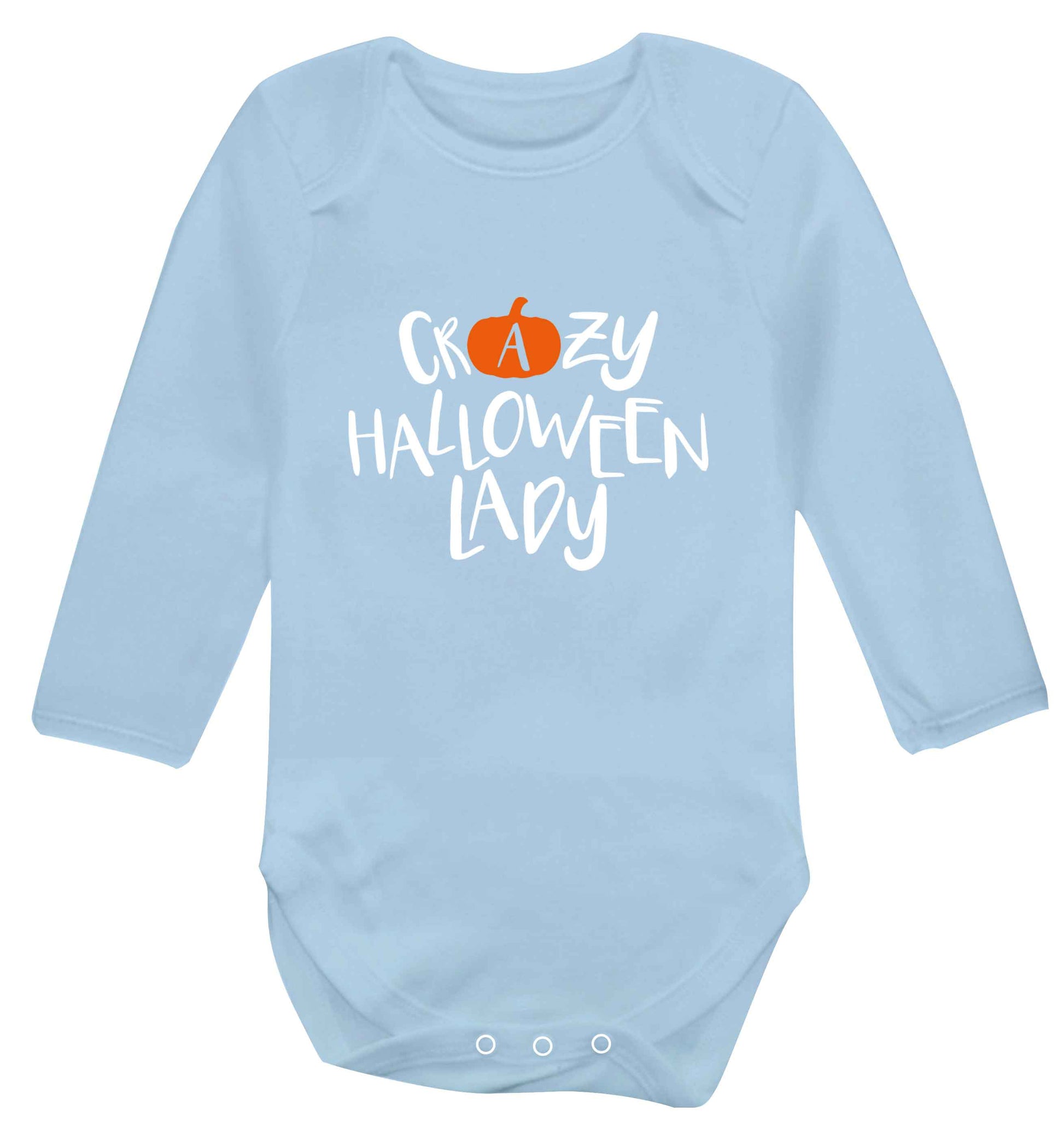 Crazy halloween lady baby vest long sleeved pale blue 6-12 months