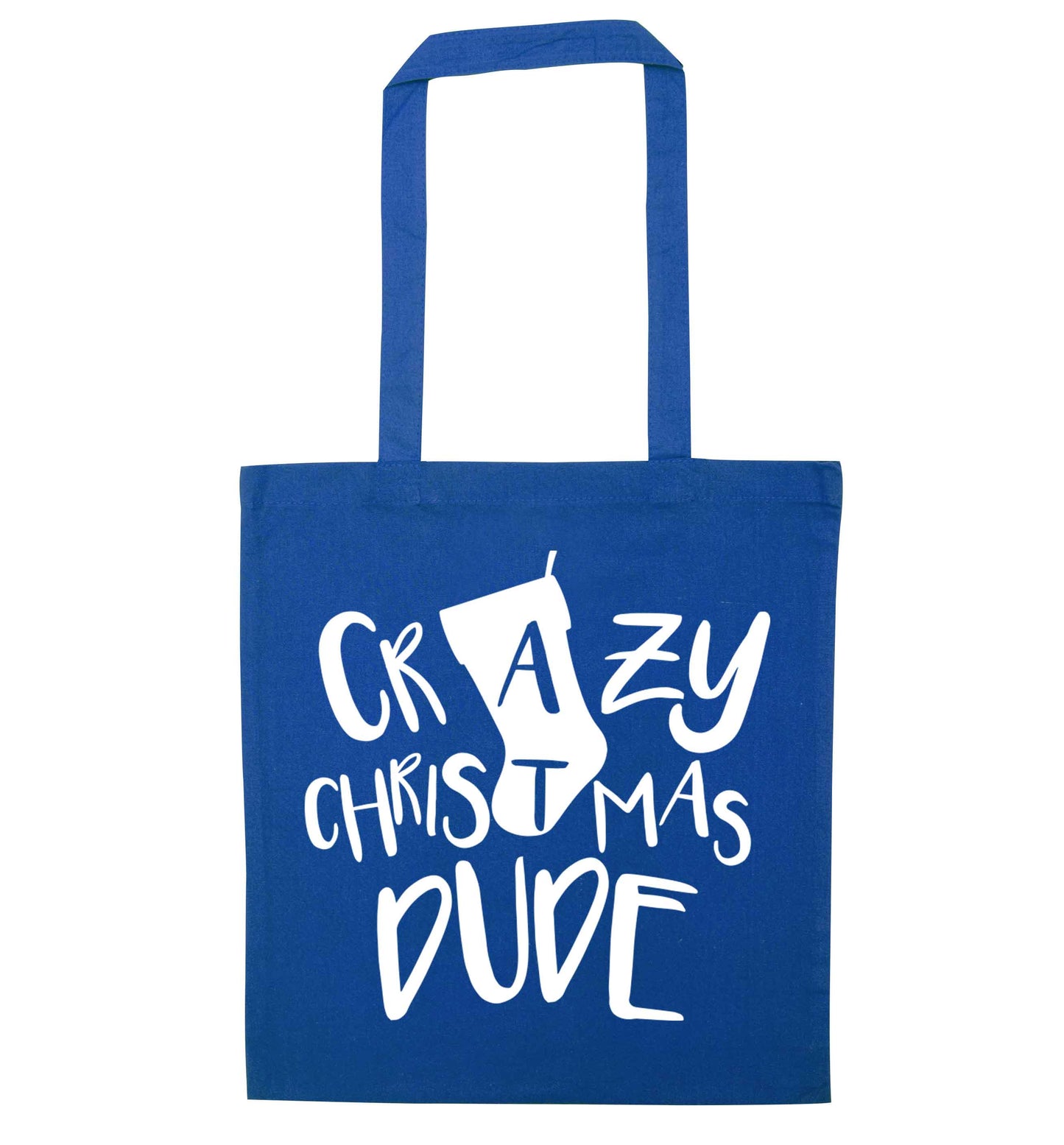 Crazy Christmas Dude blue tote bag
