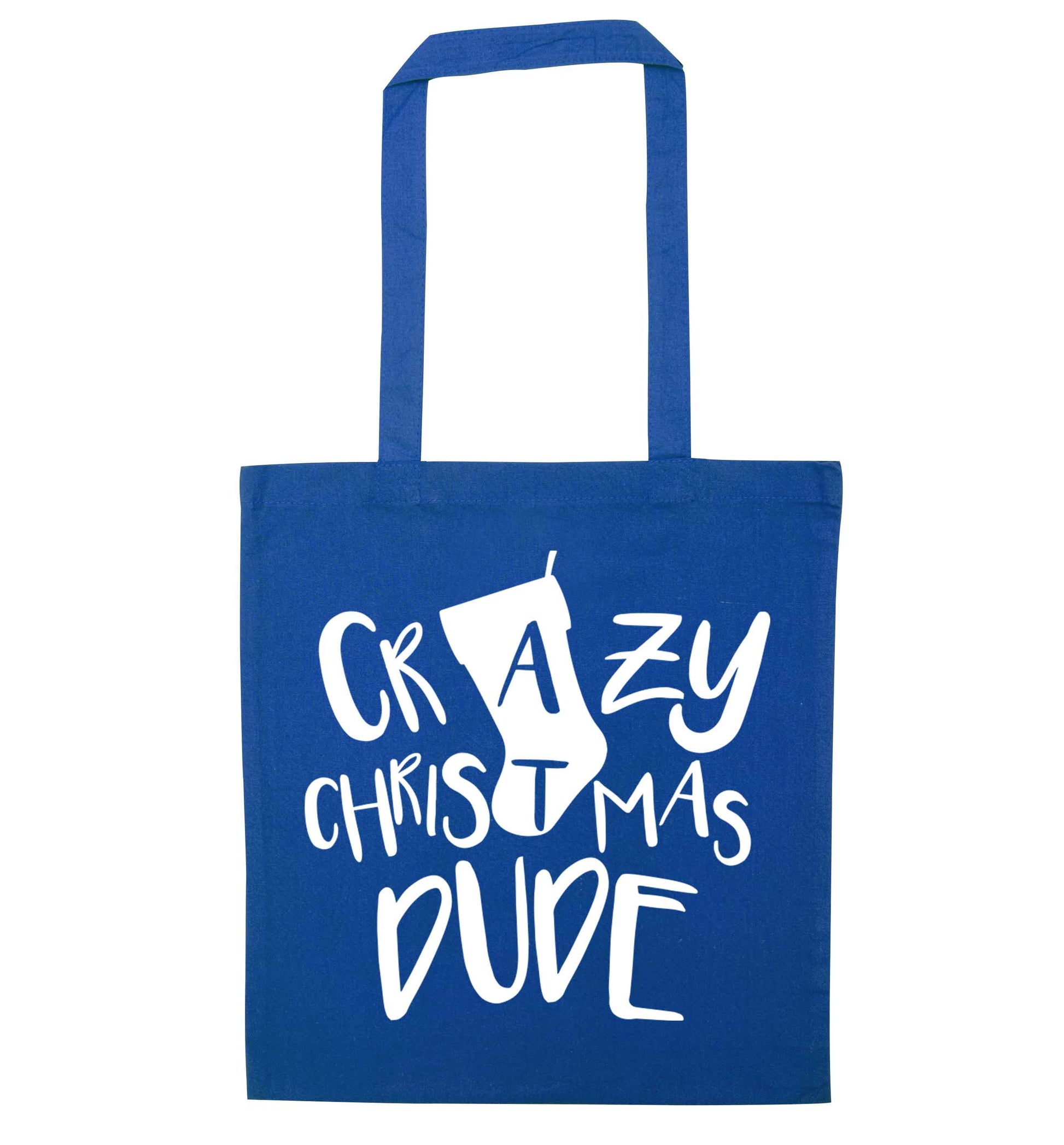 Crazy Christmas Dude blue tote bag