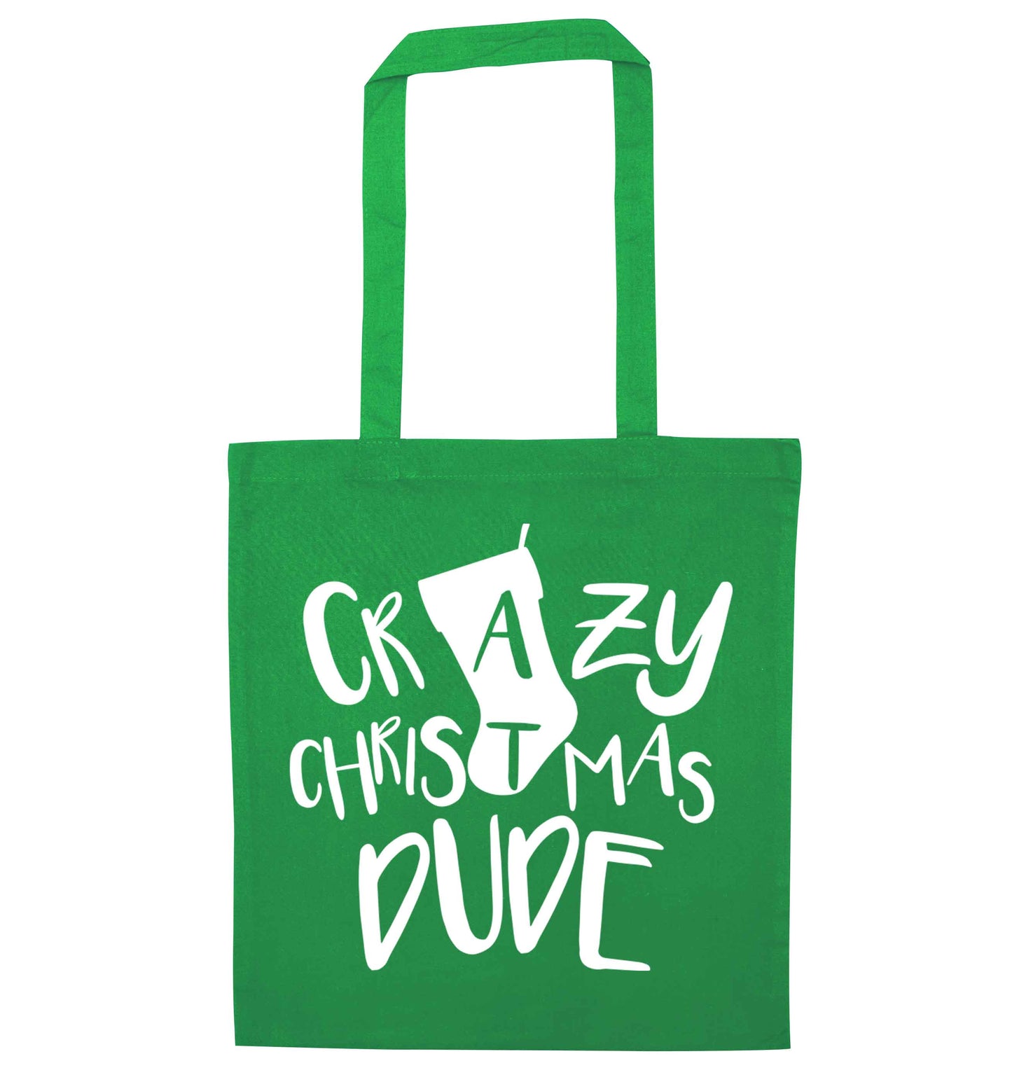 Crazy Christmas Dude green tote bag