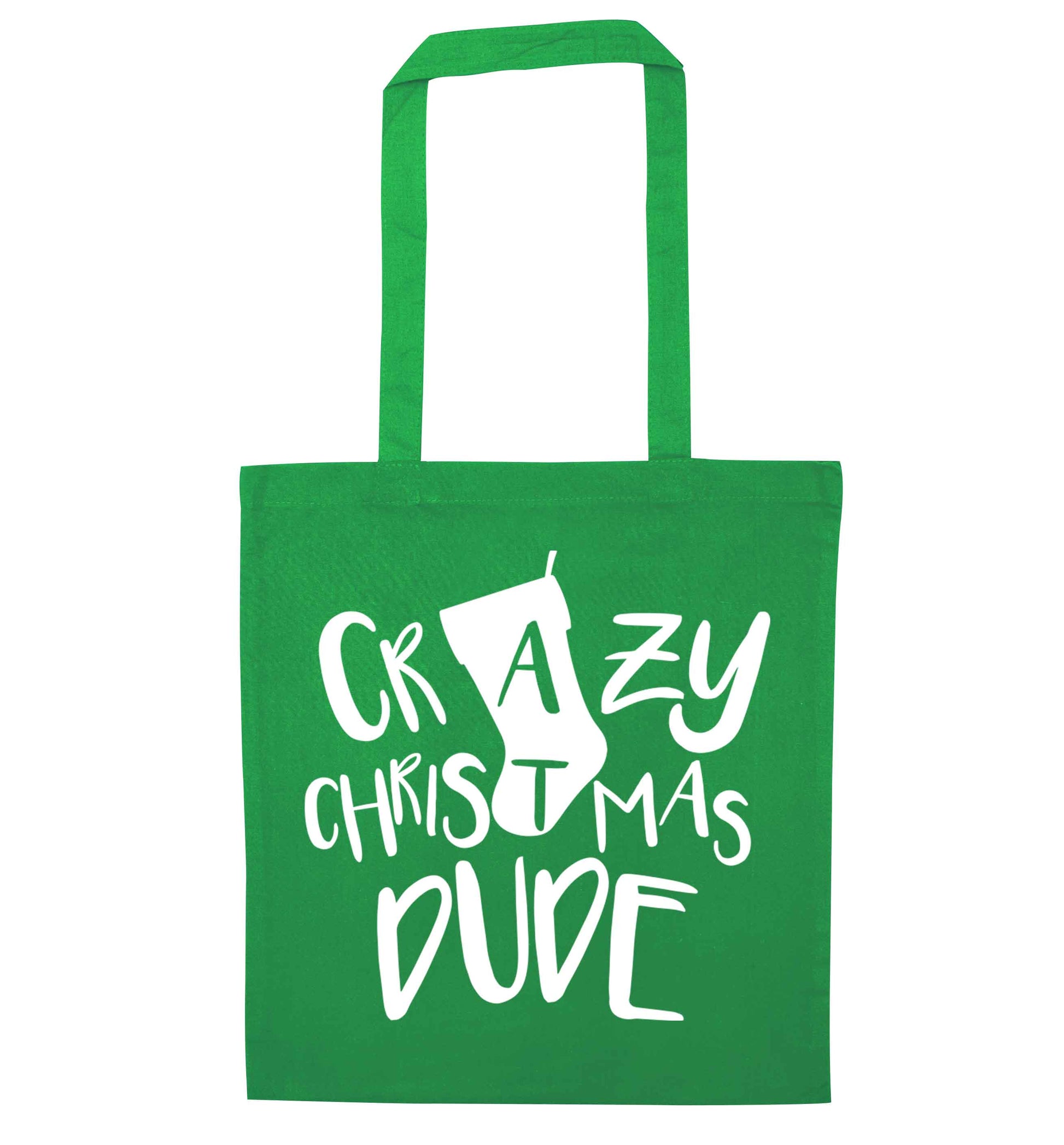 Crazy Christmas Dude green tote bag