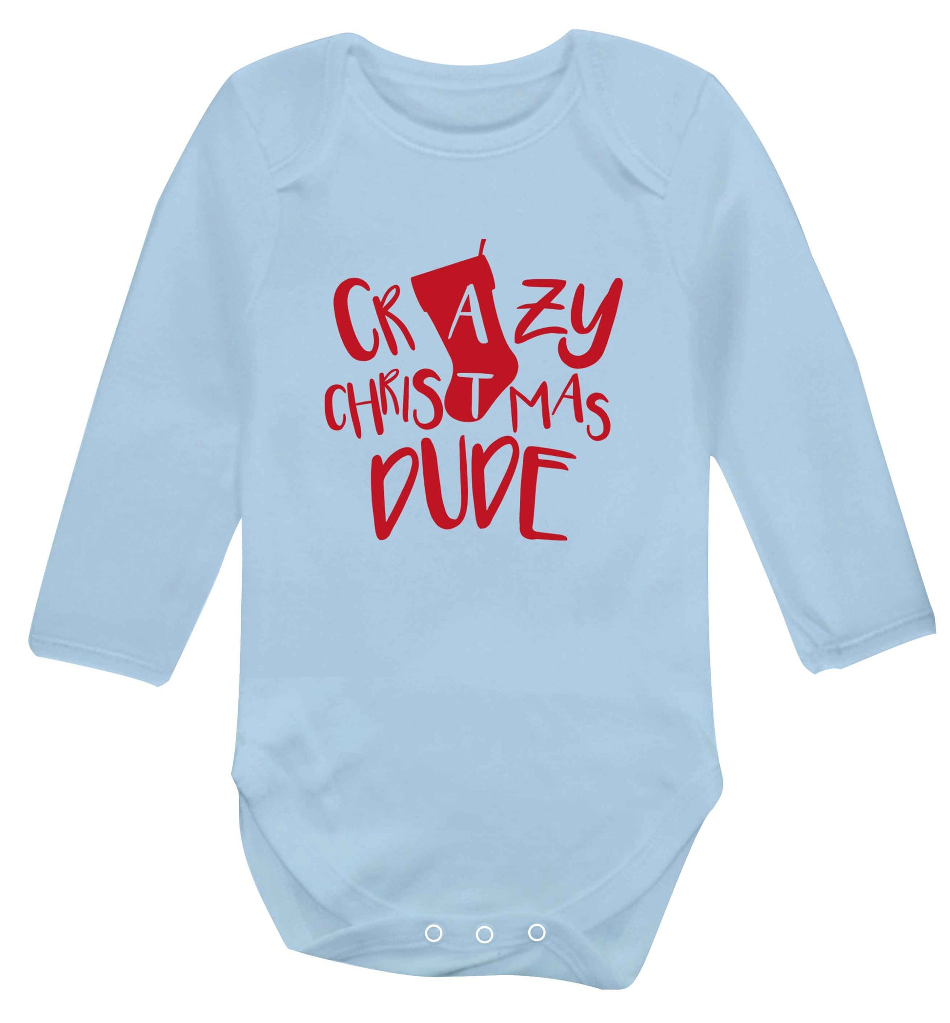 Crazy Christmas Dude baby vest long sleeved pale blue 6-12 months